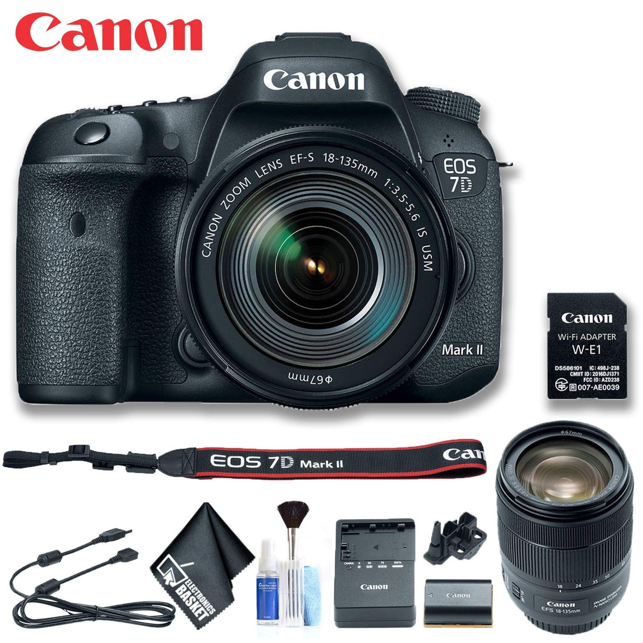 Canon EOS 7D Mark II DSLR Camera with 18-135mm f/3.5-5.6 IS USM Lens & W-E1 Wi-Fi Adapter Intl Model Basic Bundle Canon