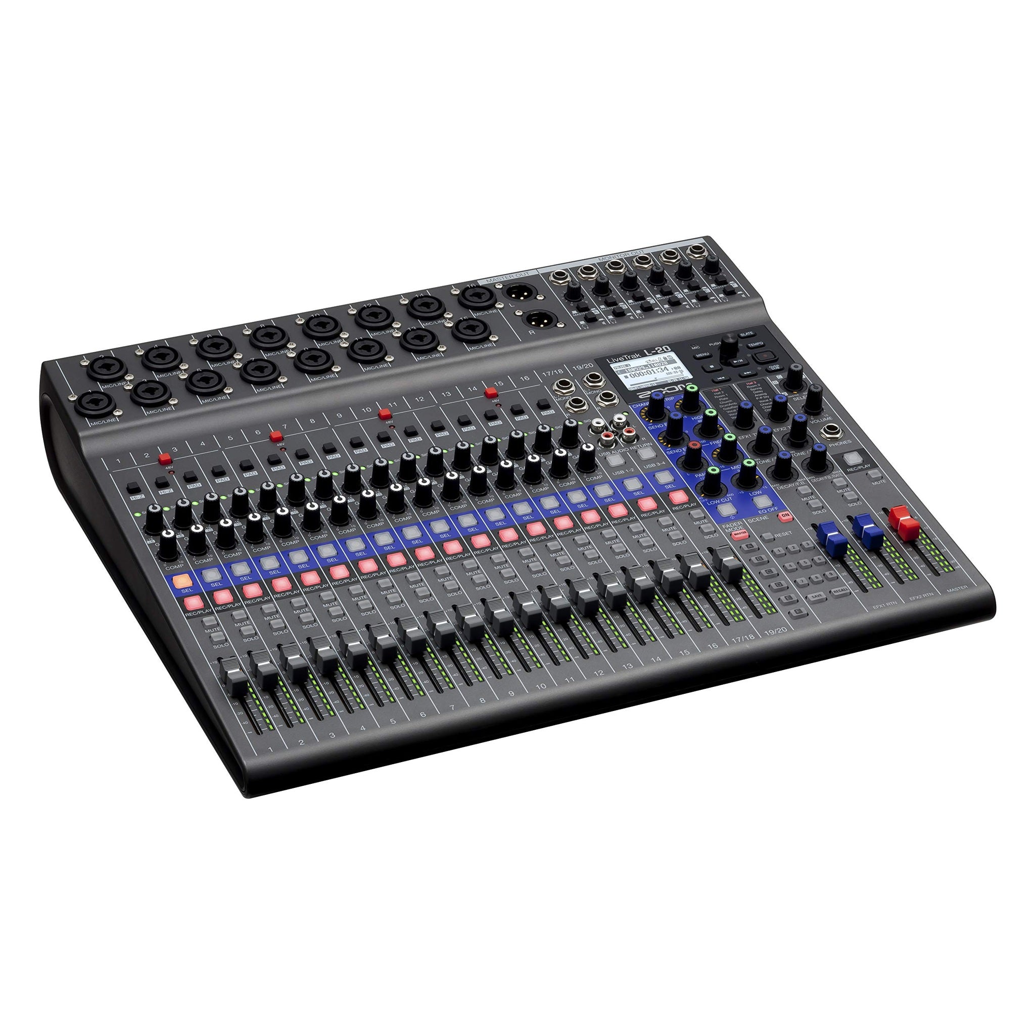 Zoom LiveTrak L-20 Digital Mixer & Multitrack Recorder, 20-Input/ 22-Channel SD Card Recorder, 22-in/4-out USB Audio Interface, 6 Customizable Outputs, Wireless iOS Control Zoom