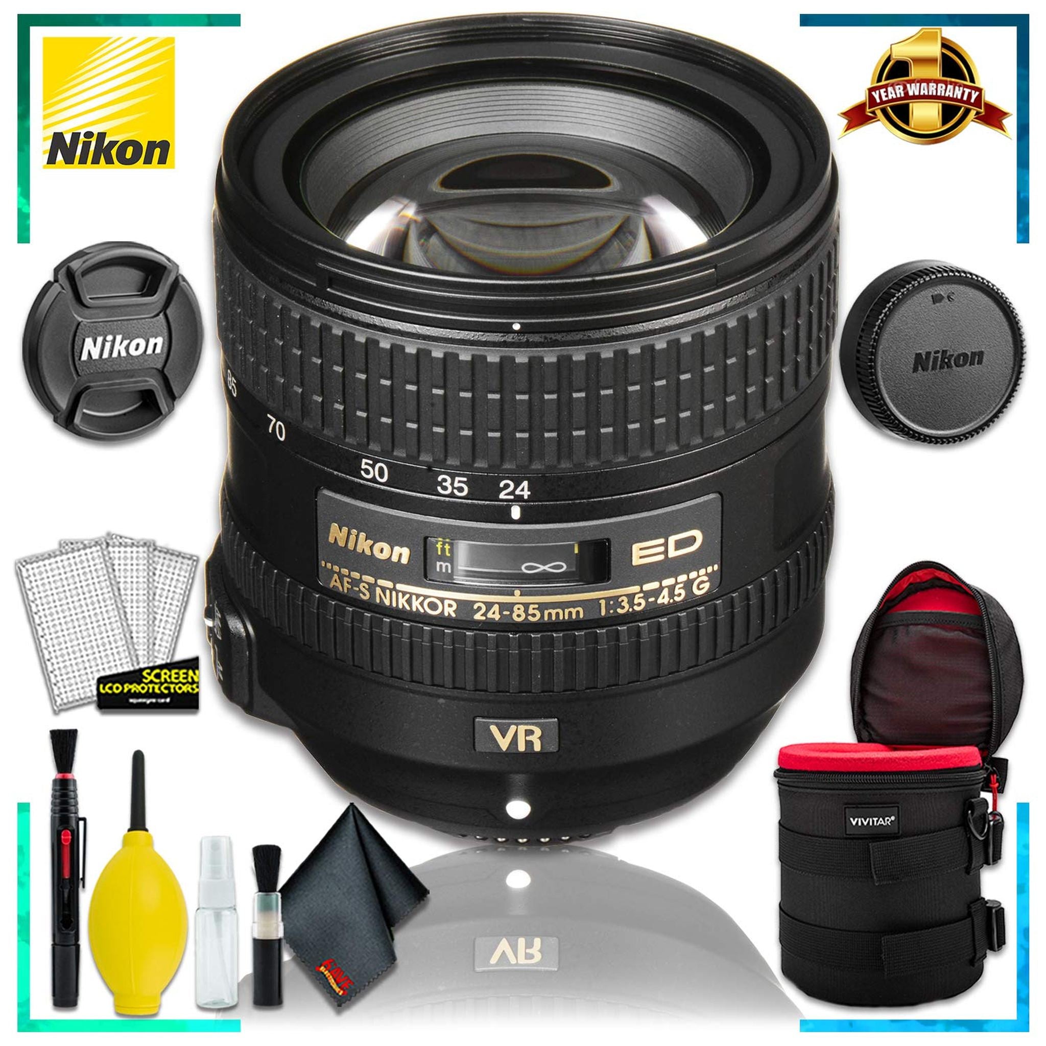 Nikon AF-S NIKKOR 24-85mm f/3.5-4.5G ED VR Lens + 4.5 inch Vivitar Premium Lens Case + Cleaning Kit Nikon