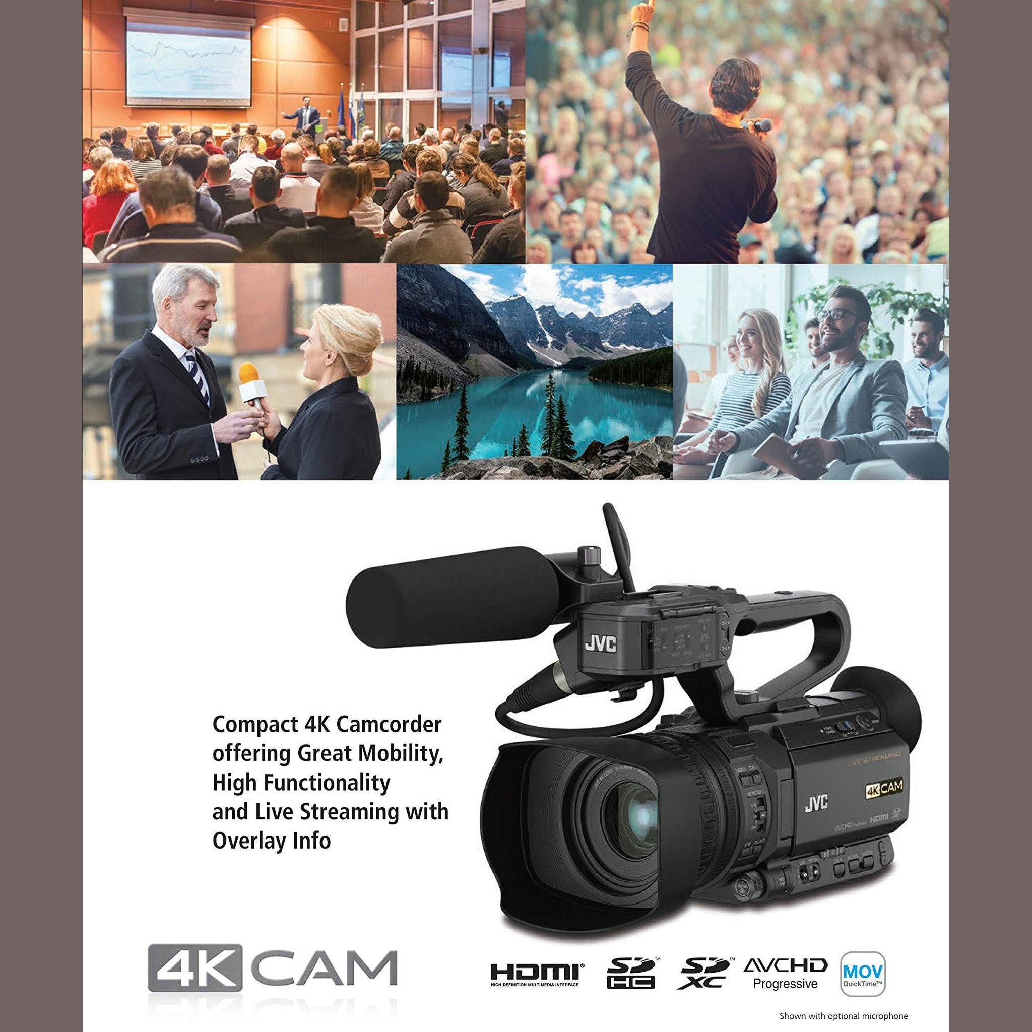 JVC GY-HM250 UHD 4K Streaming Camcorder with Built-in Lower-Thirds Graphics + Pro Accessories Bundle JVC