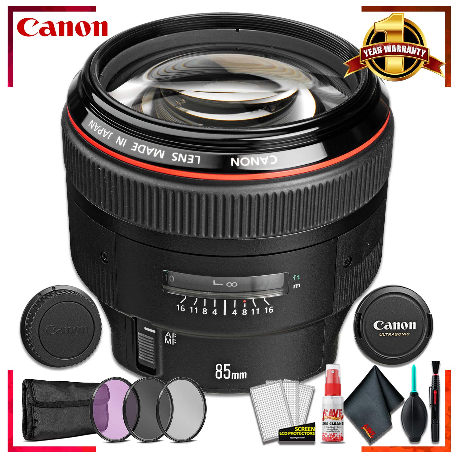 Canon EF 85MM F/1.2 L USM II Camera Lens Intl Model + 3 Pcs Filter Kit + Cleaning Kit Canon