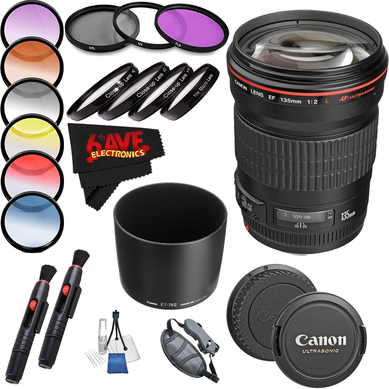 Canon EF 135mm f/2L USM Lens International Version Professional Accessory Combo Canon