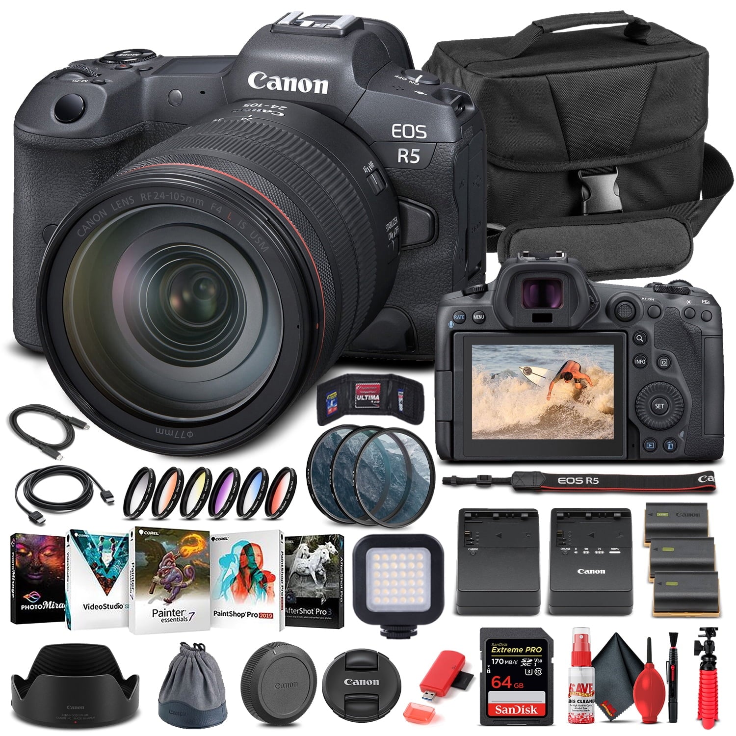 Canon EOS R5 Mirrorless Camera W/ 24-105mm f/4L Lens 4147C013 - Advanced Bundle Canon