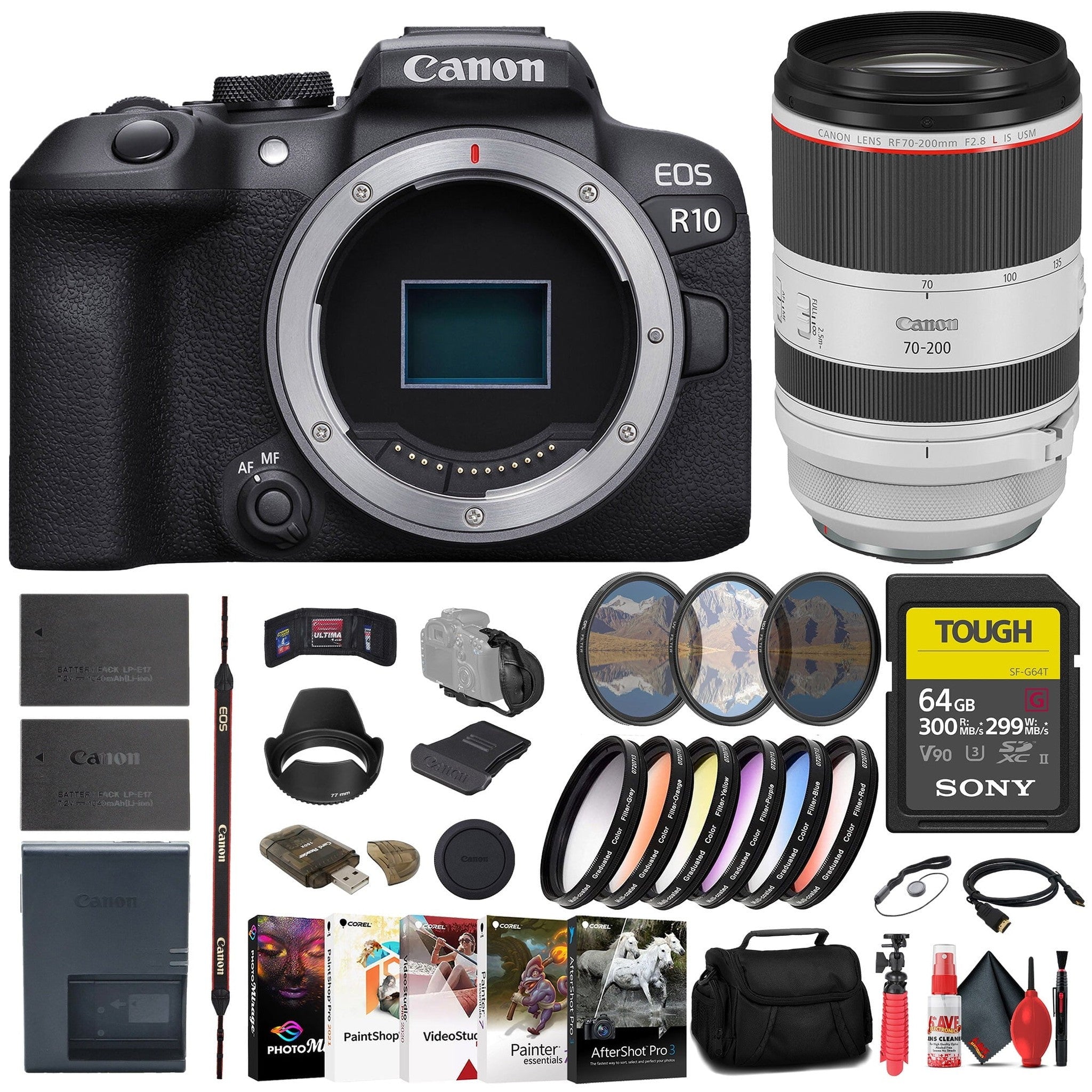 Canon EOS R10 Mirrorless Camera + Canon 70-200mm Lens + 64GB SD Card + More Canon