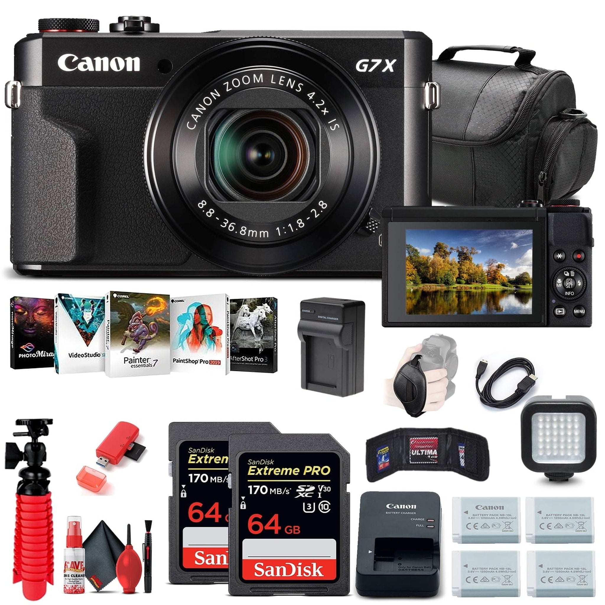 Canon PowerShot G7 X Mark II Digital Camera 1066C001 + 2 x 64GB Cards + More Canon