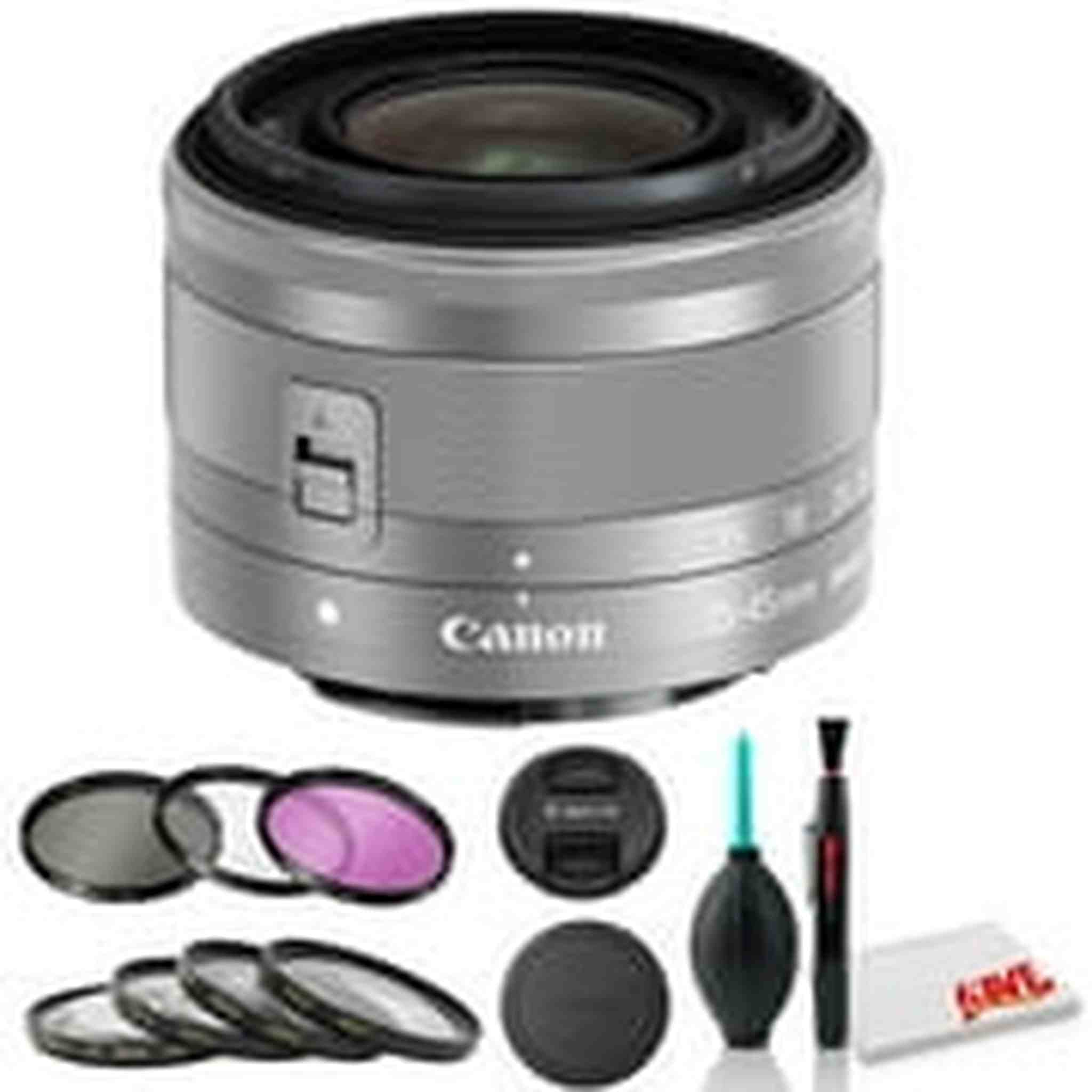 Canon EF-M 15-45mm f/3.5-6.3 IS STM Lens Silver International Model with Cleaning Kit and Filter Kits Bundle Canon