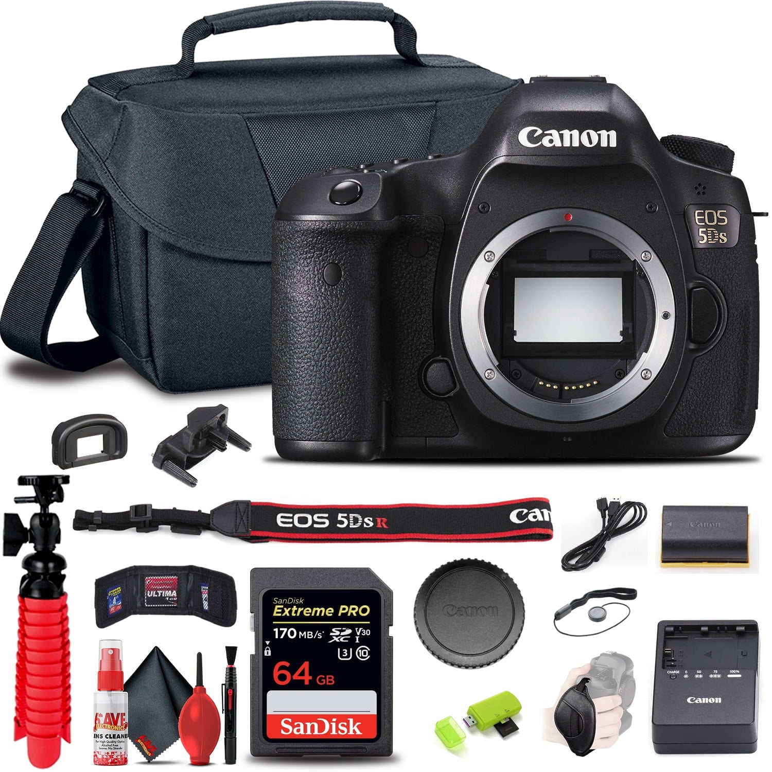 Canon EOS 5DS DSLR Camera Body Only 0581C002 + 64GB Card + Case + More Canon