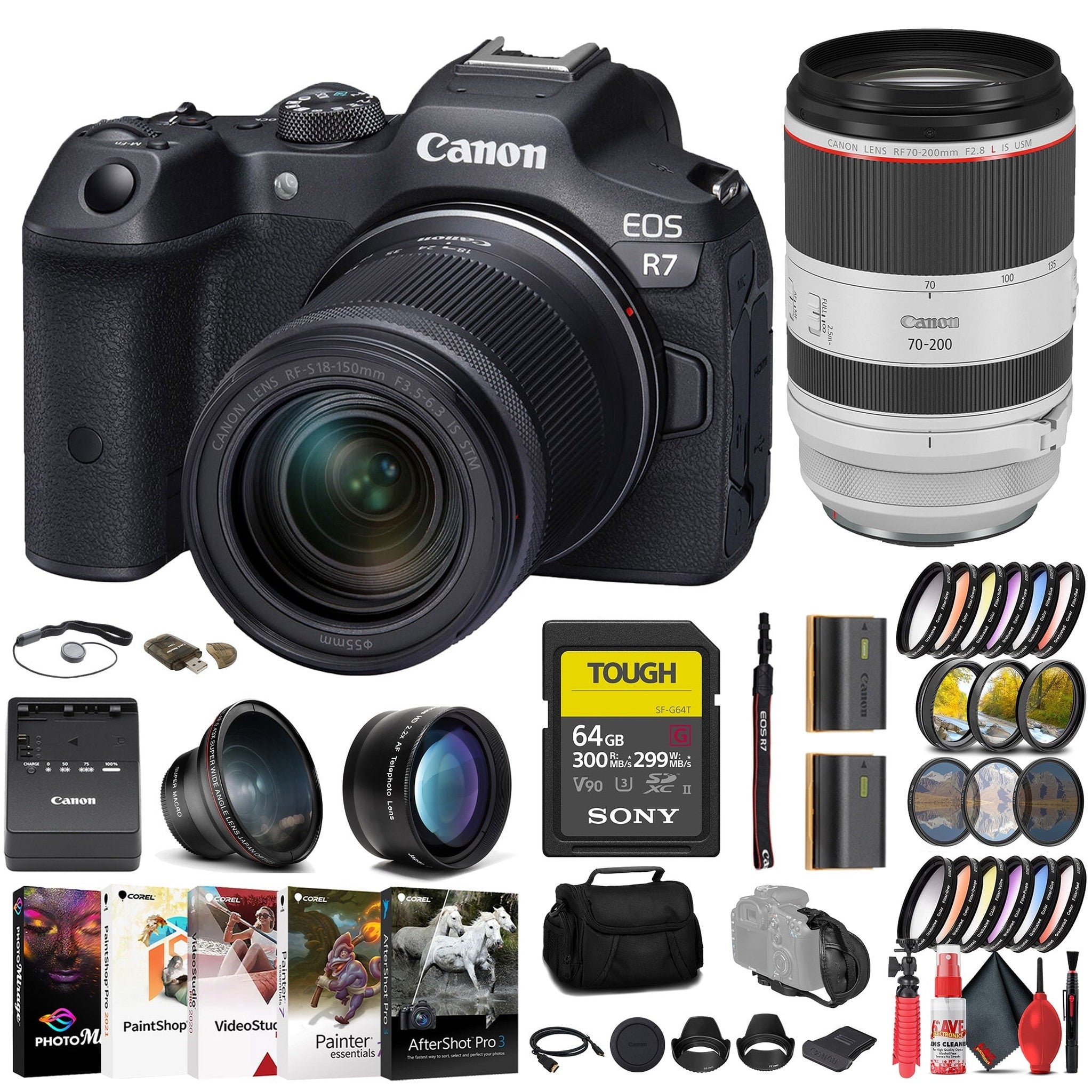 Canon EOS R7 Mirrorless Camera W/ 18-150mm Lens + Canon 70-200mm Lens + 64GB + More Canon