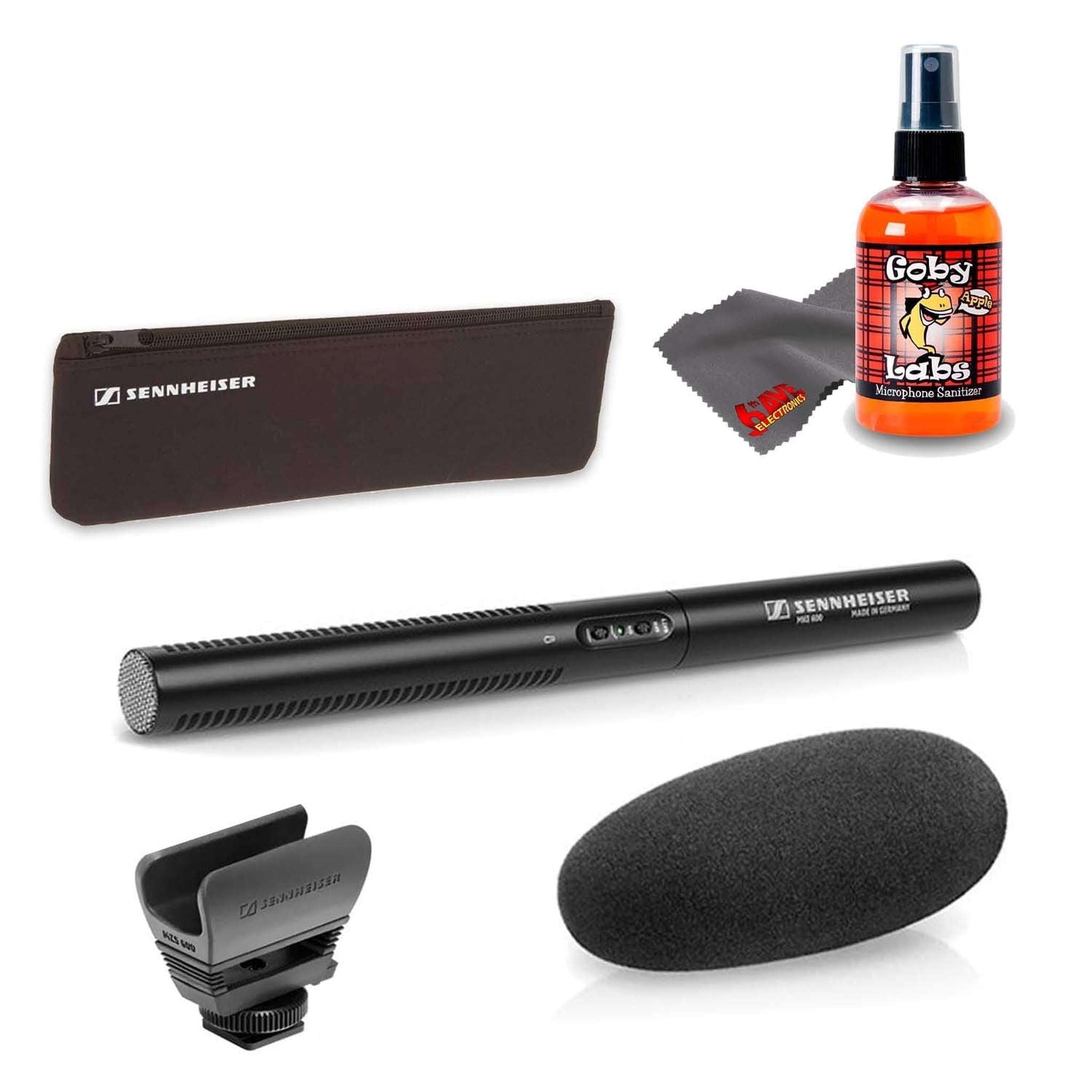 Sennheiser MKE 600 Camcorder Shotgun Microphone with Carrying Case, Shock Mount, Foam Windscreen and 6Ave Cleaning Kit Starter Bundle Sennheiser