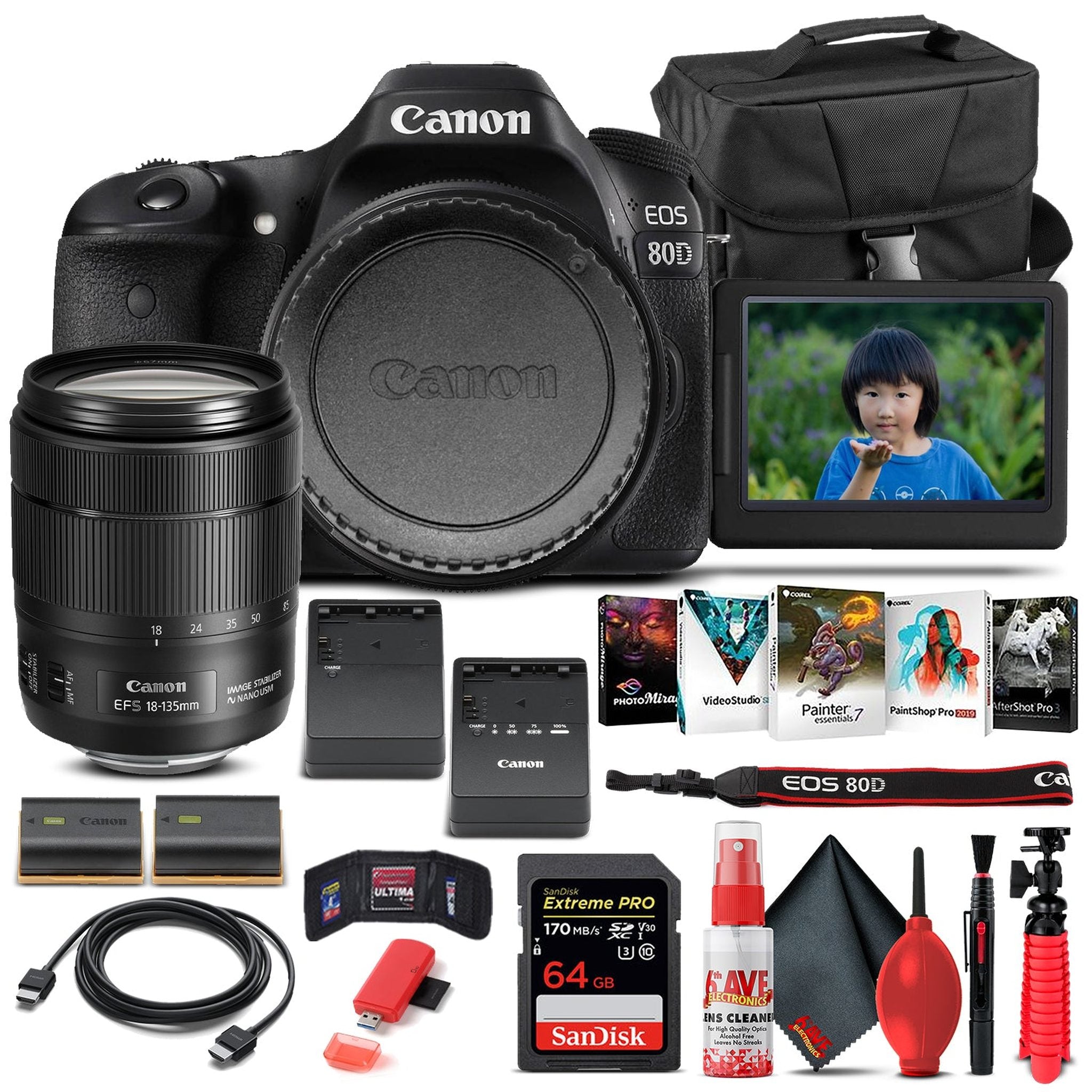 Canon EOS 80D DSLR Camera W/ 18-135mm Lens 1263C006 - Basic Bundle Canon