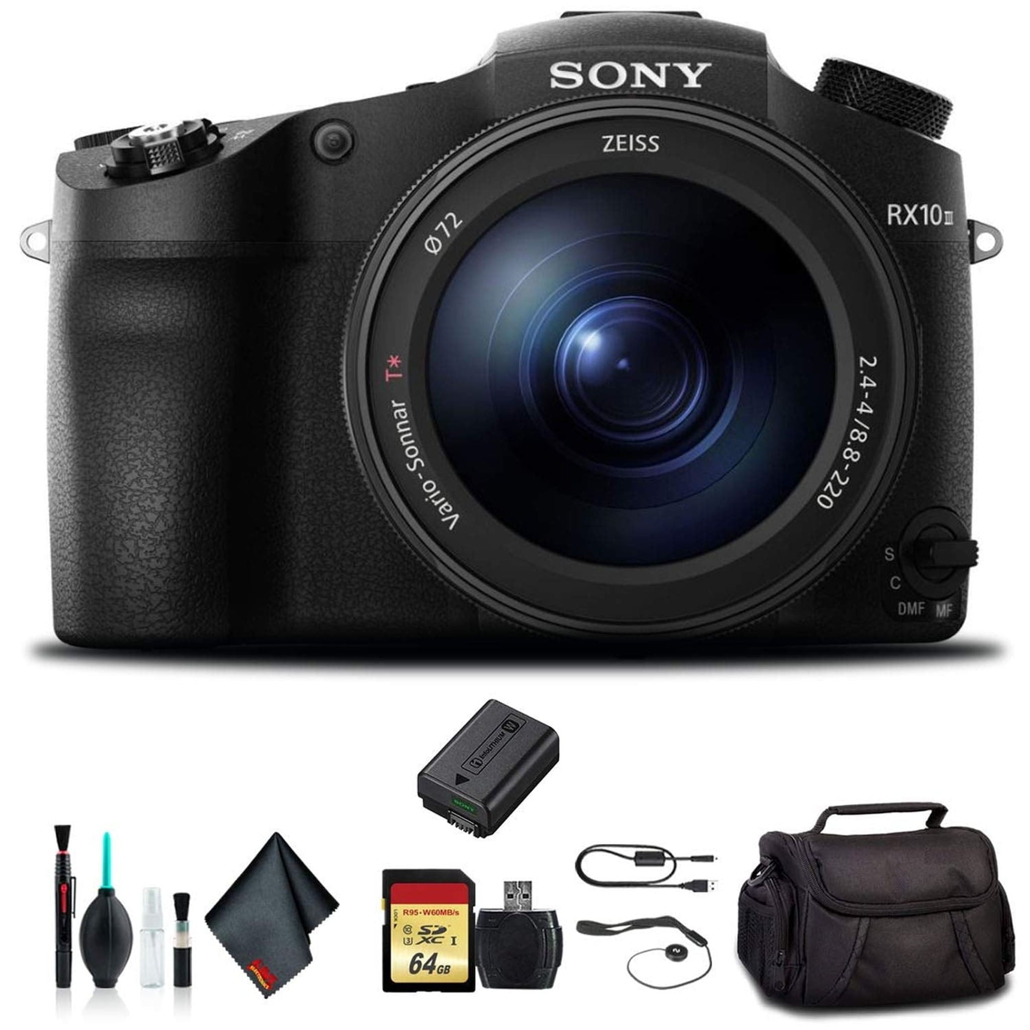 Sony Cyber-shot DSC-RX10 IV Camera DSCRX10M4/B With Soft Bag, 64GB Memory Card, Card Reader , Plus Essential Accessories Sony