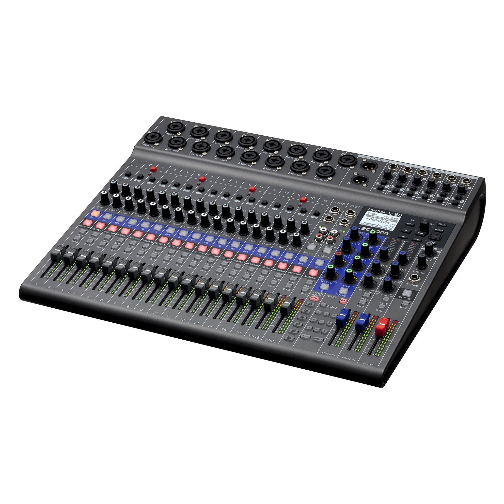 Zoom LiveTrak L-20 Digital Mixer & Multitrack Recorder, 20-Input/ 22-Channel SD Card Recorder, 22-in/4-out USB Audio Interface, 6 Customizable Outputs, Wireless iOS Control Zoom