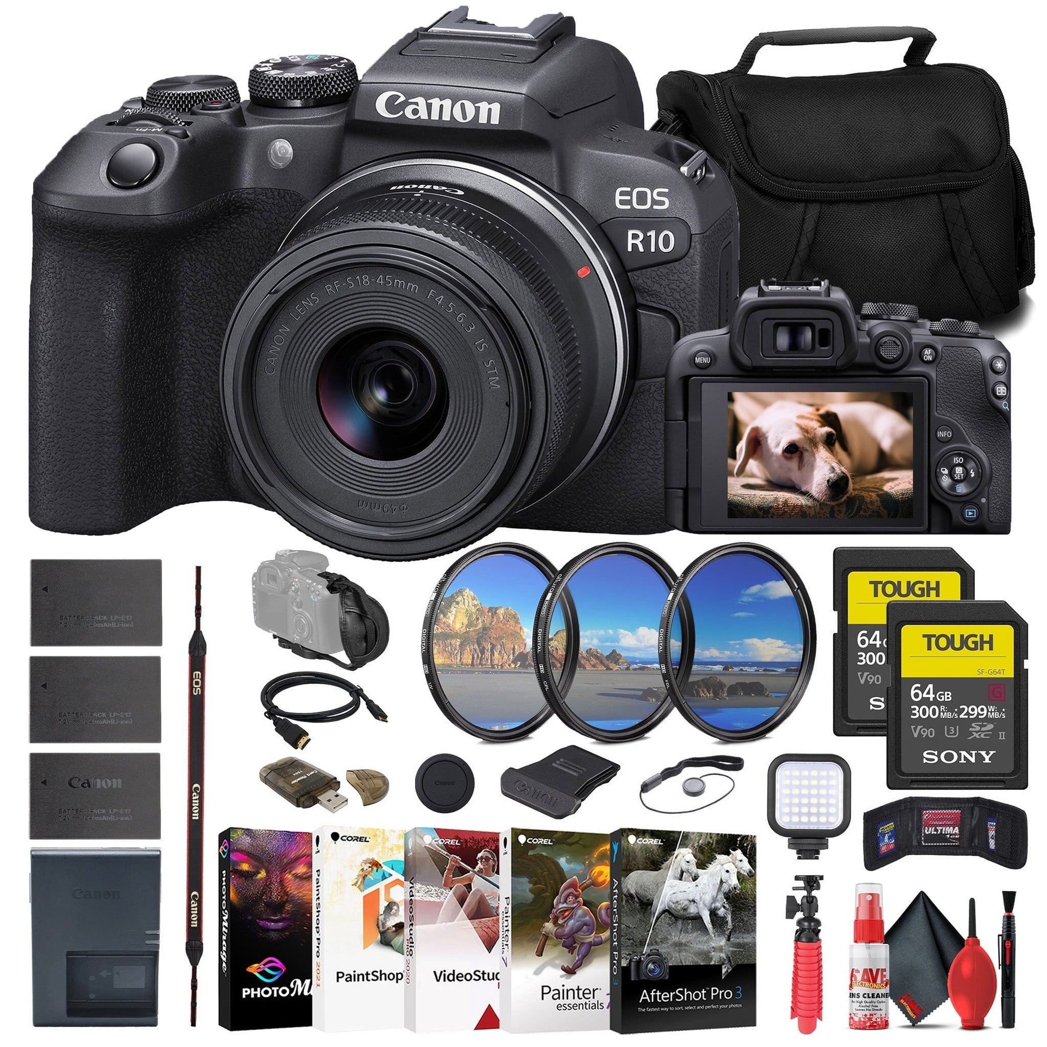 Canon EOS R10 Mirrorless Camera W/ 18-45mm Lens + 2 x 64GB Card + More Canon