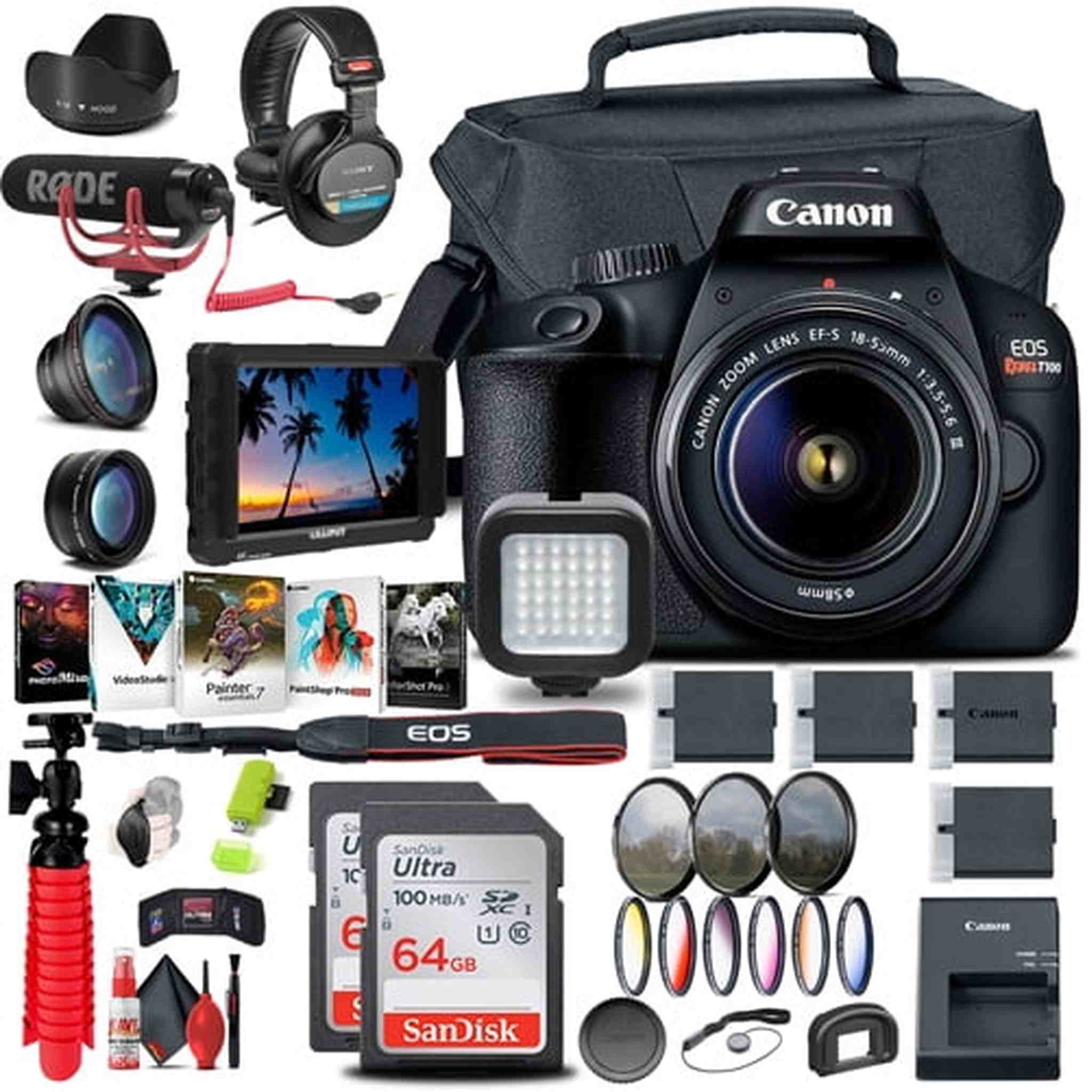 Canon EOS Rebel T100 / 4000D DSLR Camera with 18-55mm Lens + 4K Monitor + More Canon