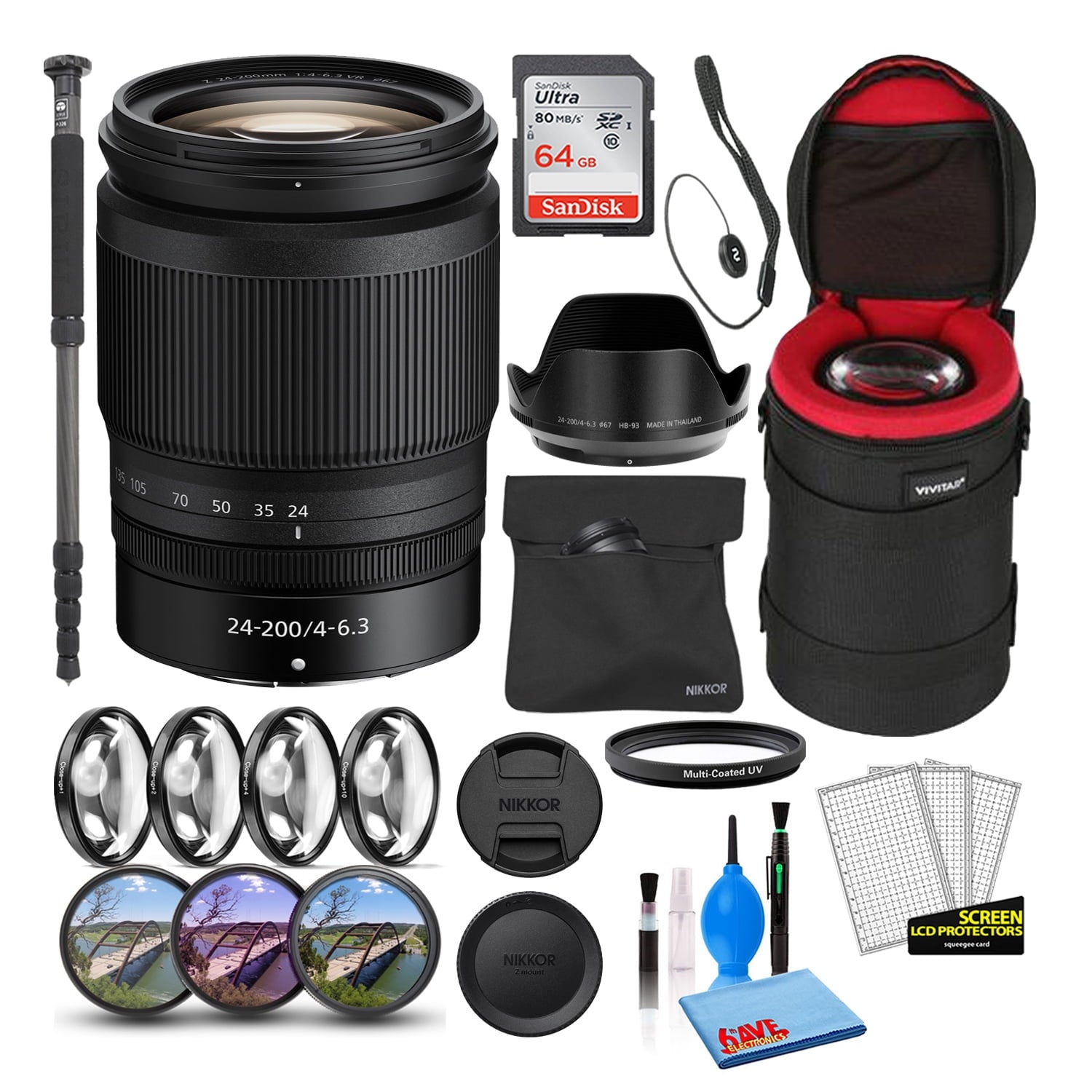 Nikon NIKKOR Z 24-200mm f/4-6.3 Lens 20092 Intl Model Bundle + 64GB SD Card Nikon