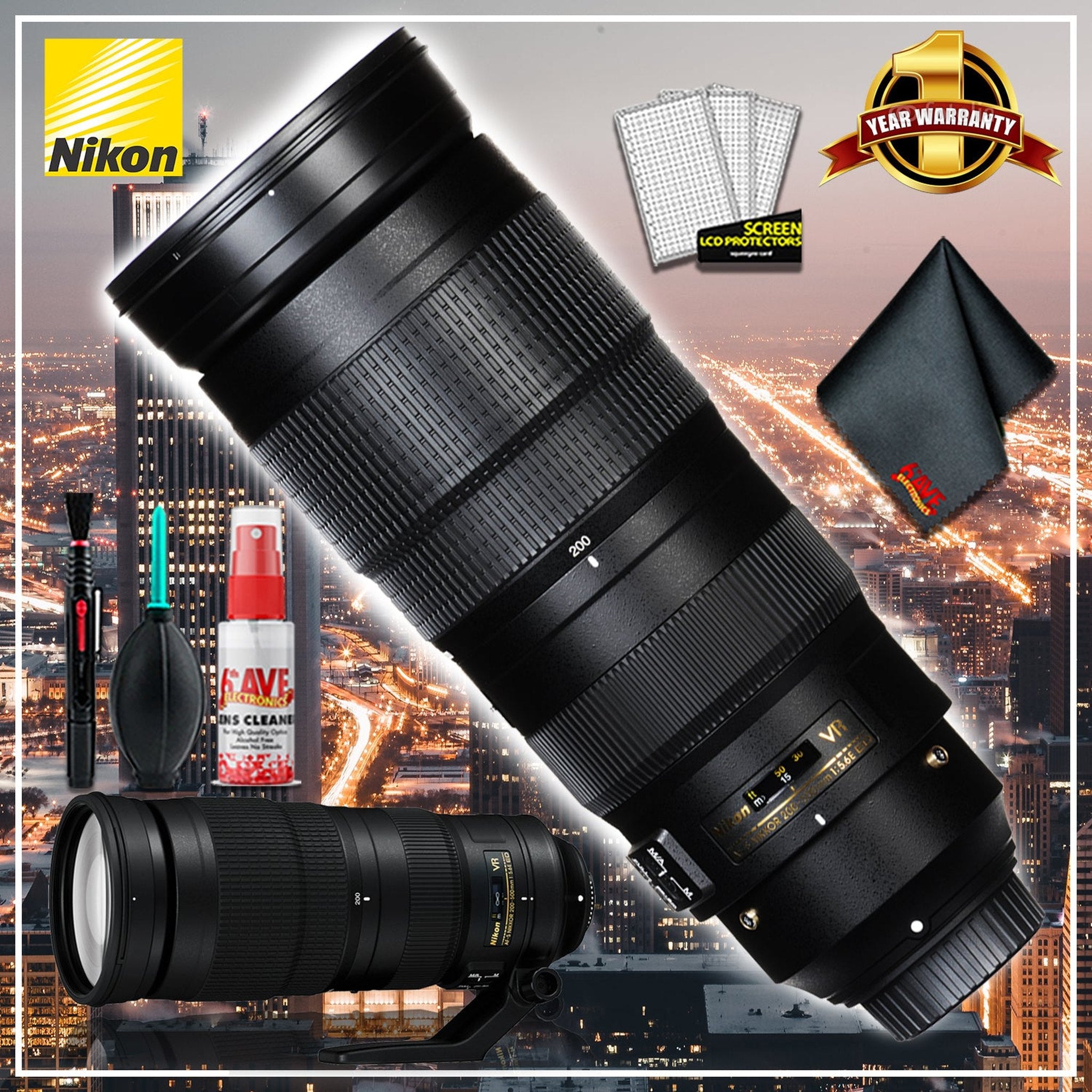 Nikon AF-S NIKKOR 200-500mm f/5.6E ED VR Camera Lens Intl Model - Bundle Nikon