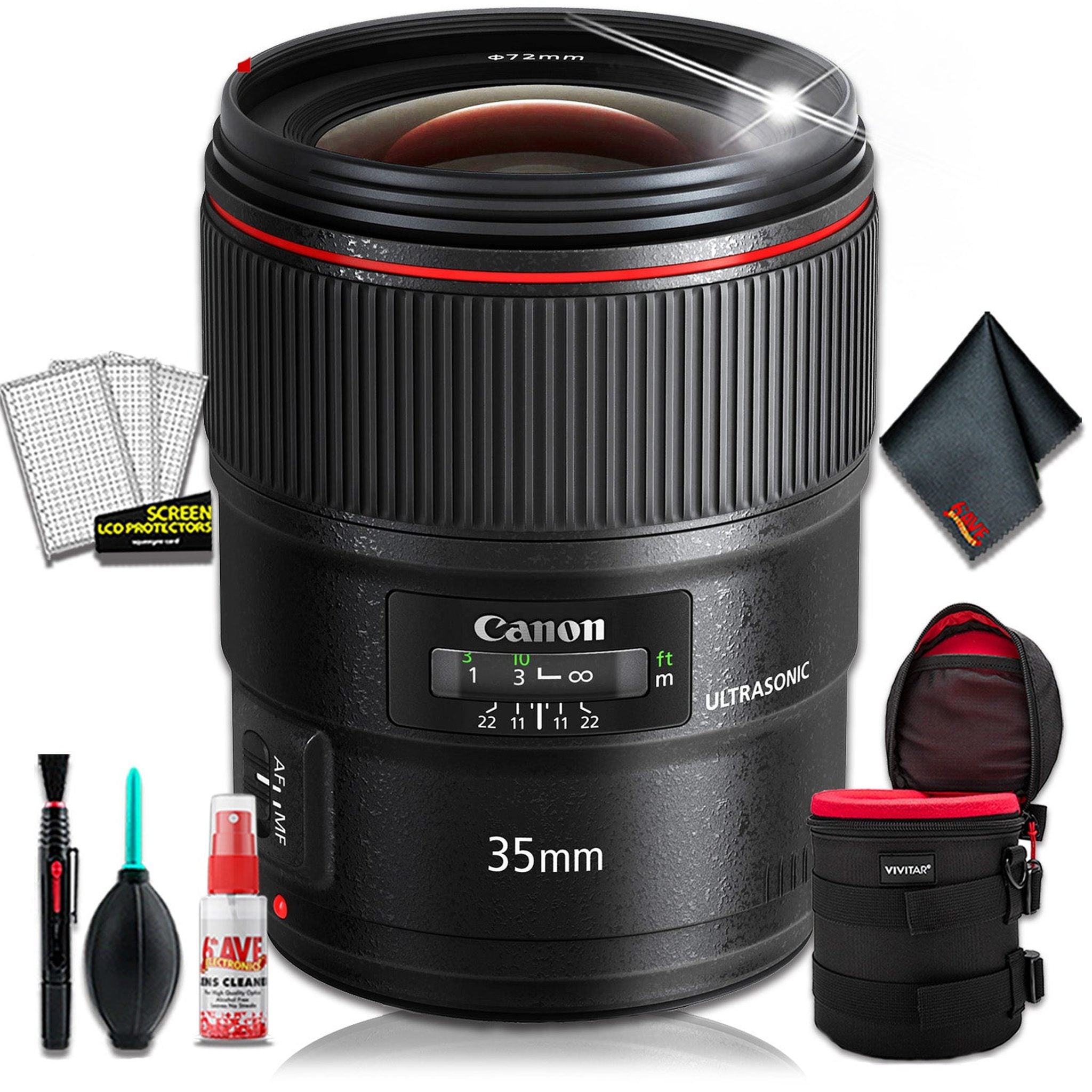 Canon EF 35mm f/1.4L II USM Lens Intl Model + 4.5 inch Lens Case + Cleaning Kit Canon