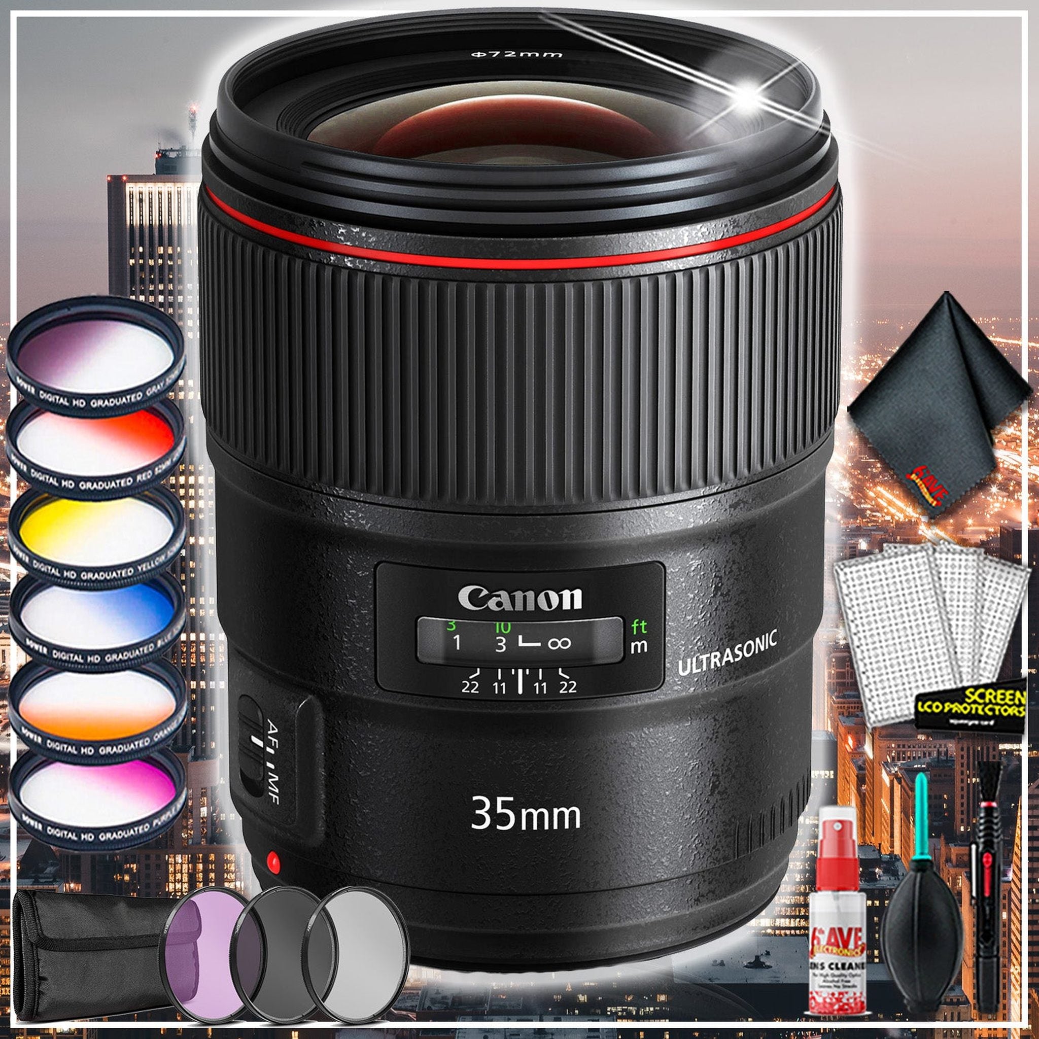 Canon EF 35mm f/1.4L II USM Lens Intl Model + Fully Loaded Lens filter Kit Canon