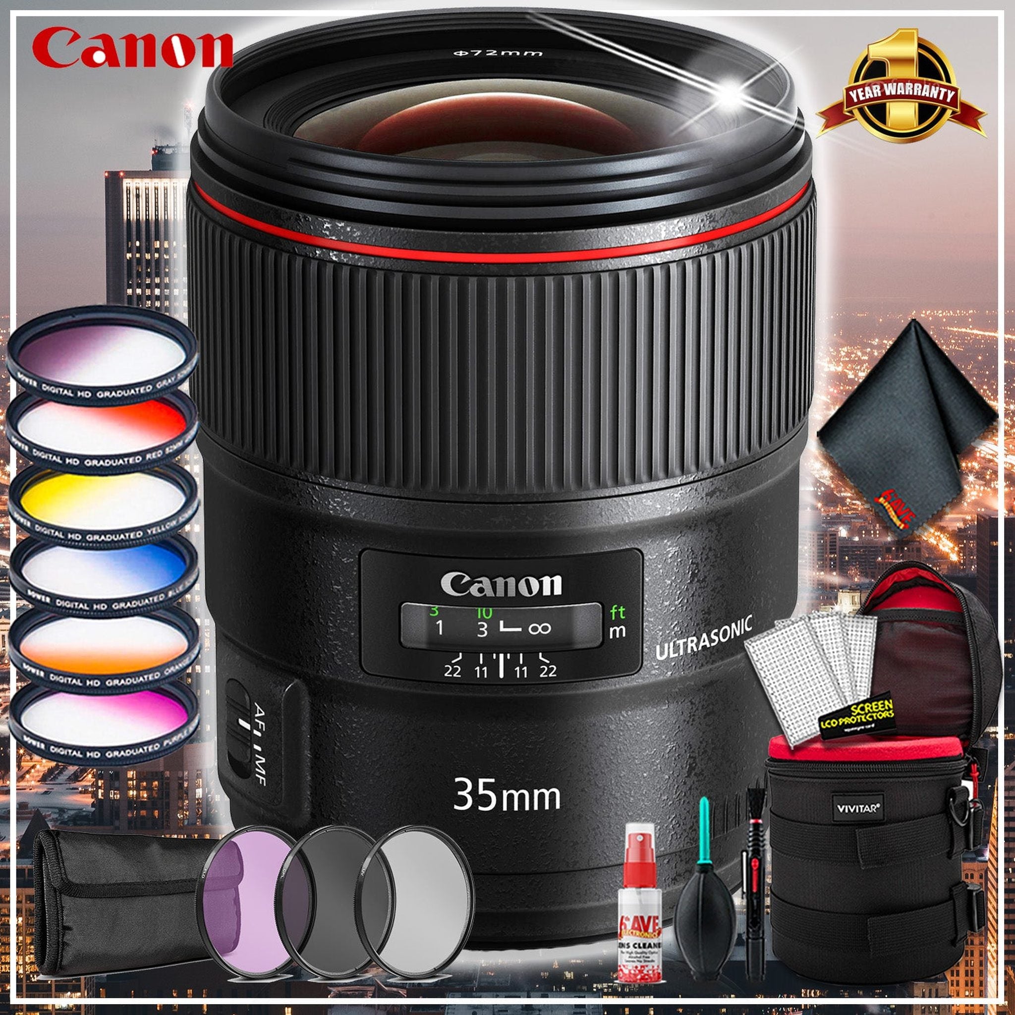 Canon EF 35mm f/1.4L II USM Lens Intl Model With Lens Case, Lens Filter Kit and Cleaning Kit Canon