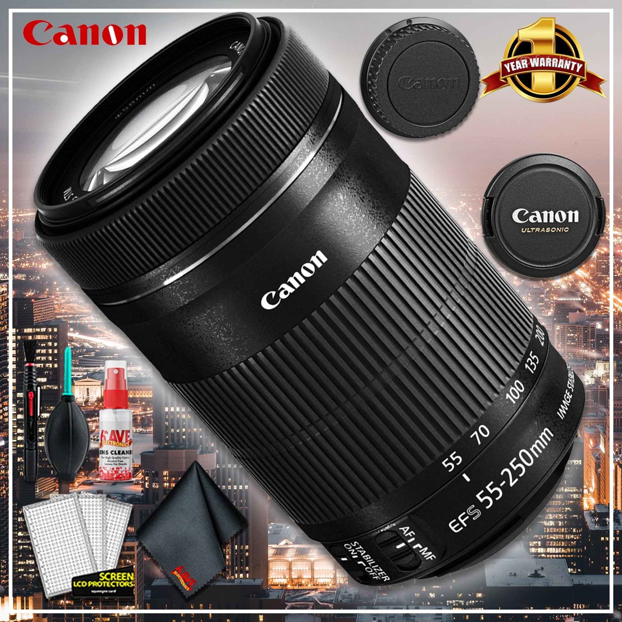 Canon EF-S 55-250mm f/4-5.6 is STM Lens + Cleaning Kit Canon