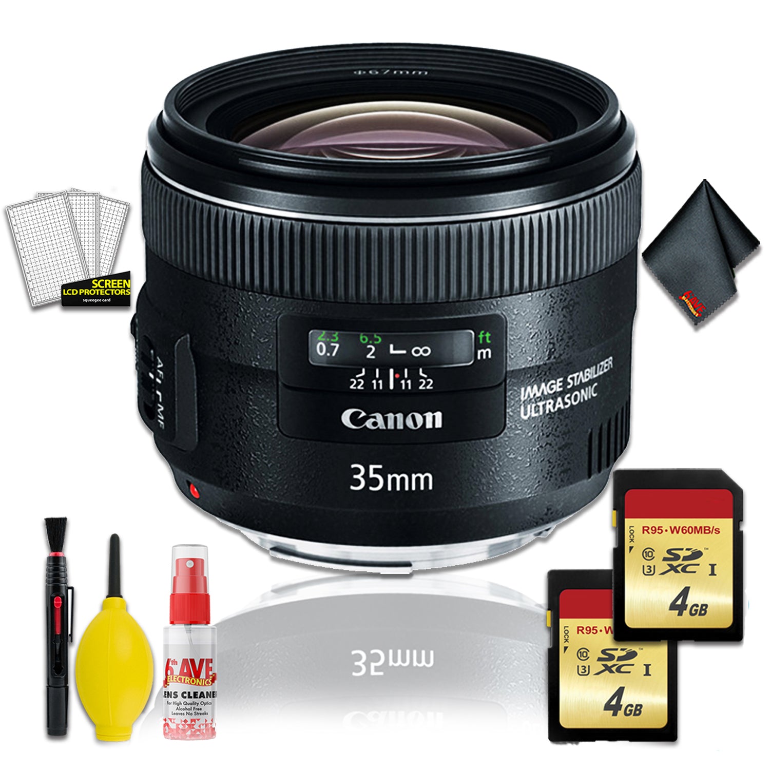 Canon EF 35mm f/2 IS USM Lens Intl Model w/ 2x 4gb Memory Card and Cleaning Kit Canon