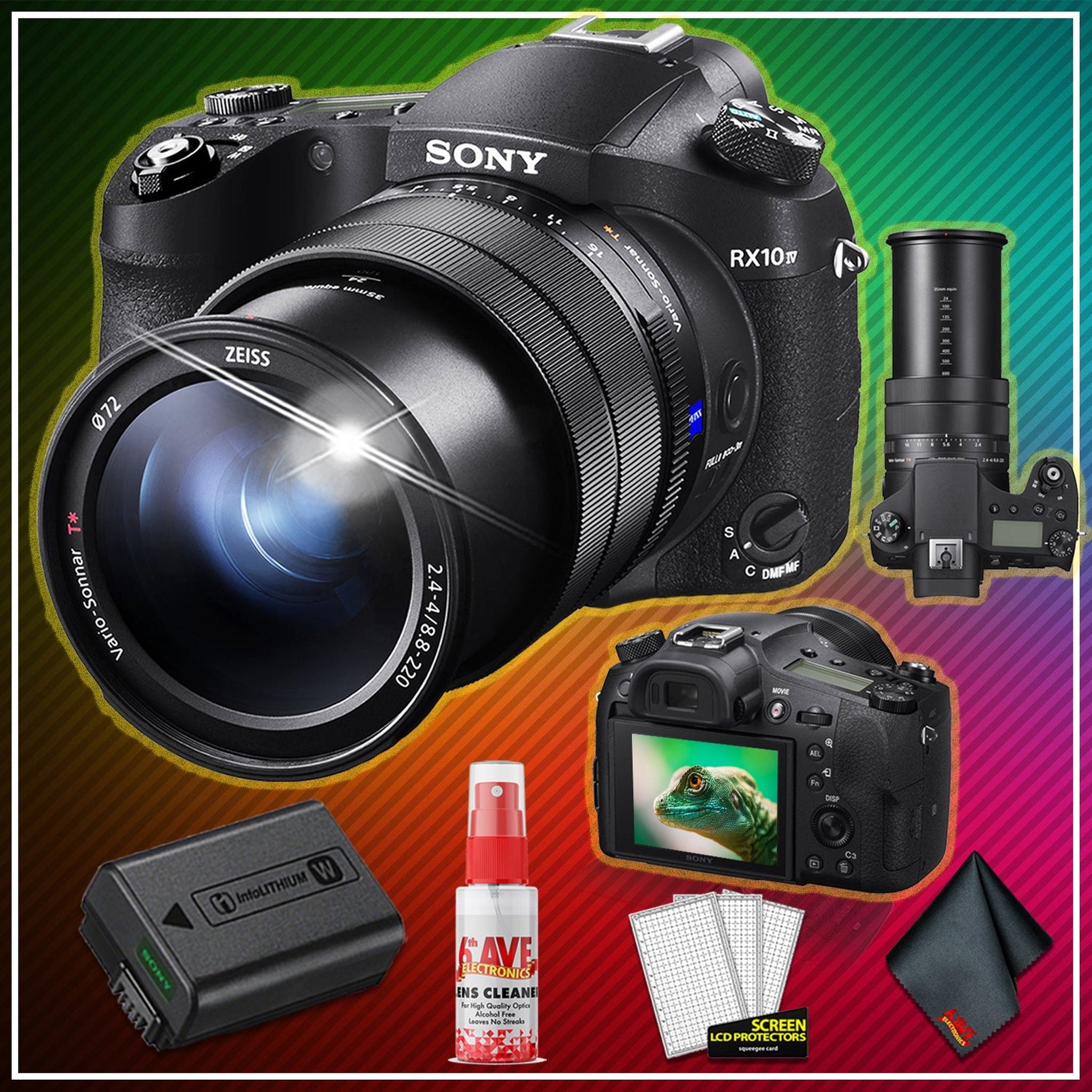 Cyber-Shot DSC-RX10 IV Digital Camera with Extra Rechargeable Battery + Accessory Bundle Sony