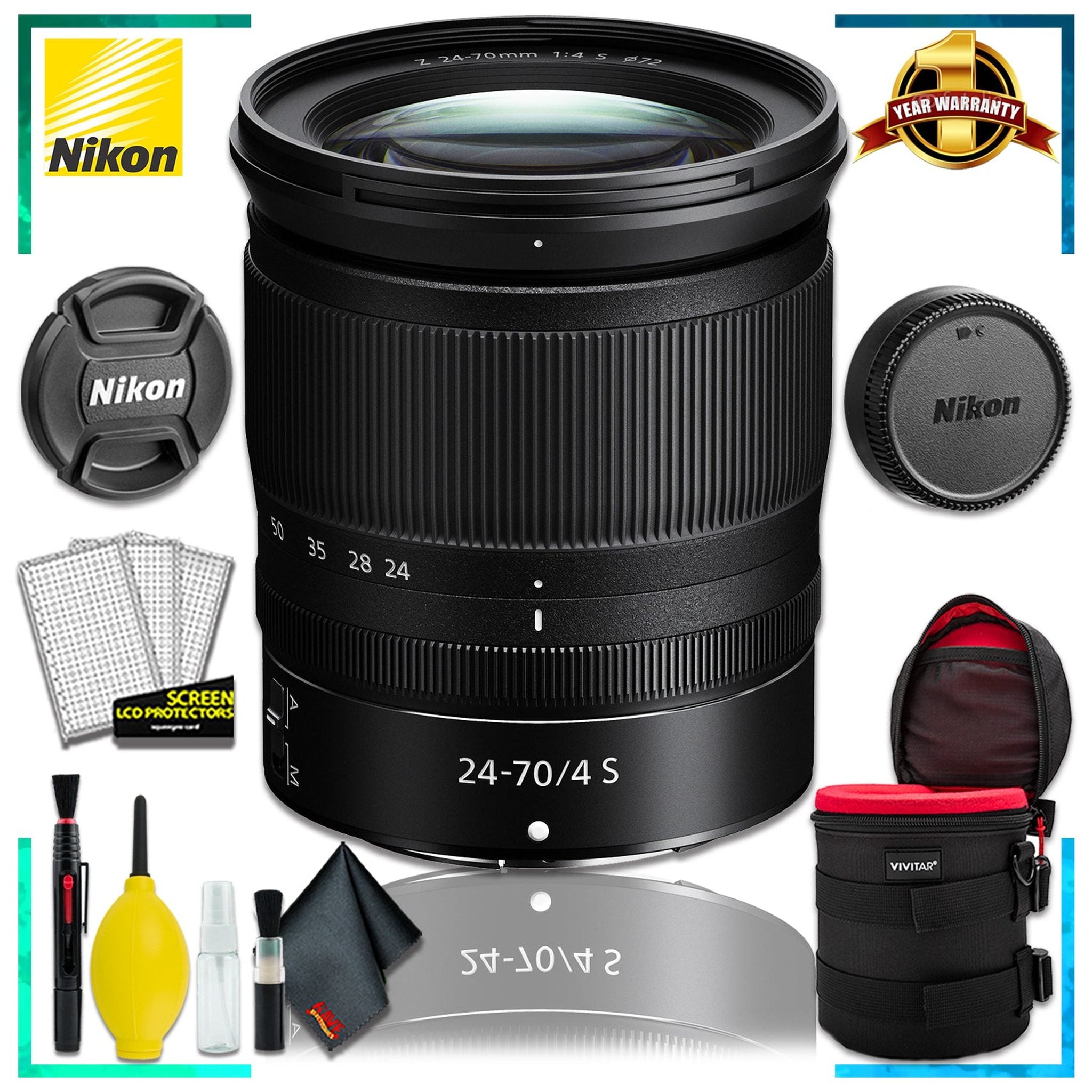 Nikon NIKKOR Z 24-70mm f.4 S Lens Intl Model + 4.5 inch Vivitar Premium Lens Case + Cleaning Kit Nikon