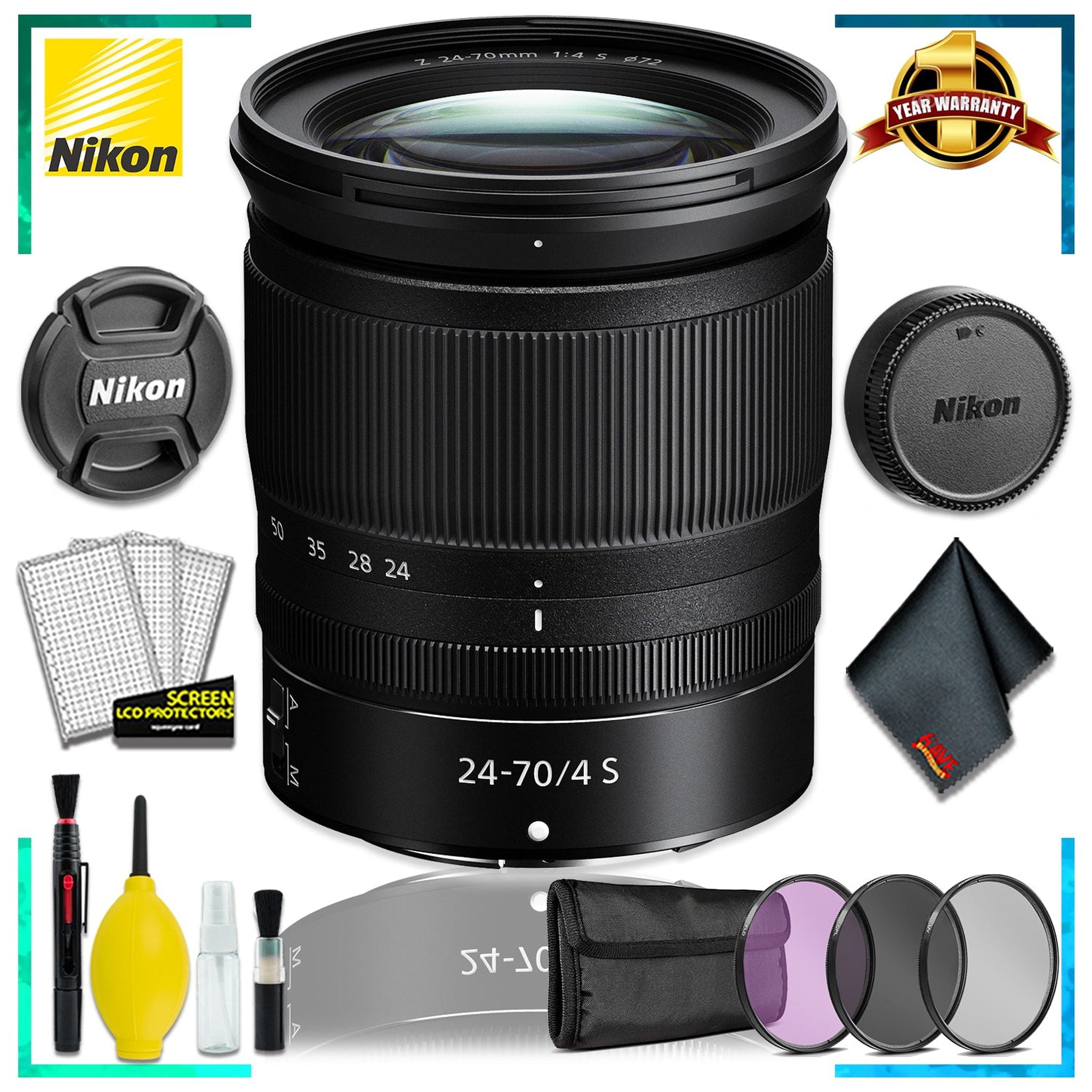 Nikon NIKKOR Z 24-70mm f.4 S Lens Intl Model + 3pcs Lens Filter Kit + Cleaning Kit Nikon