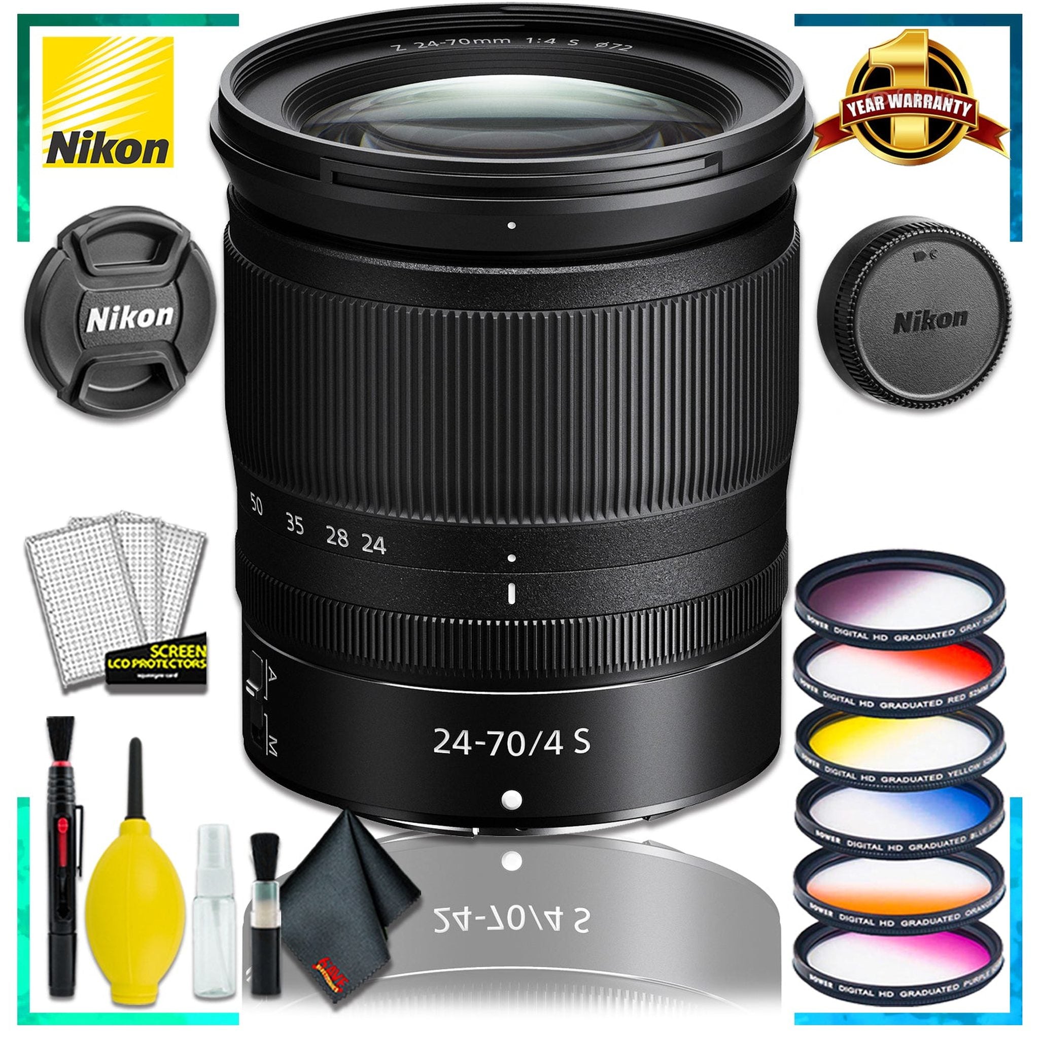 Nikon NIKKOR Z 24-70mm f.4 S Lens Intl Model + Vivitar Graduated Color Filter Kit + Cleaning Kit Nikon