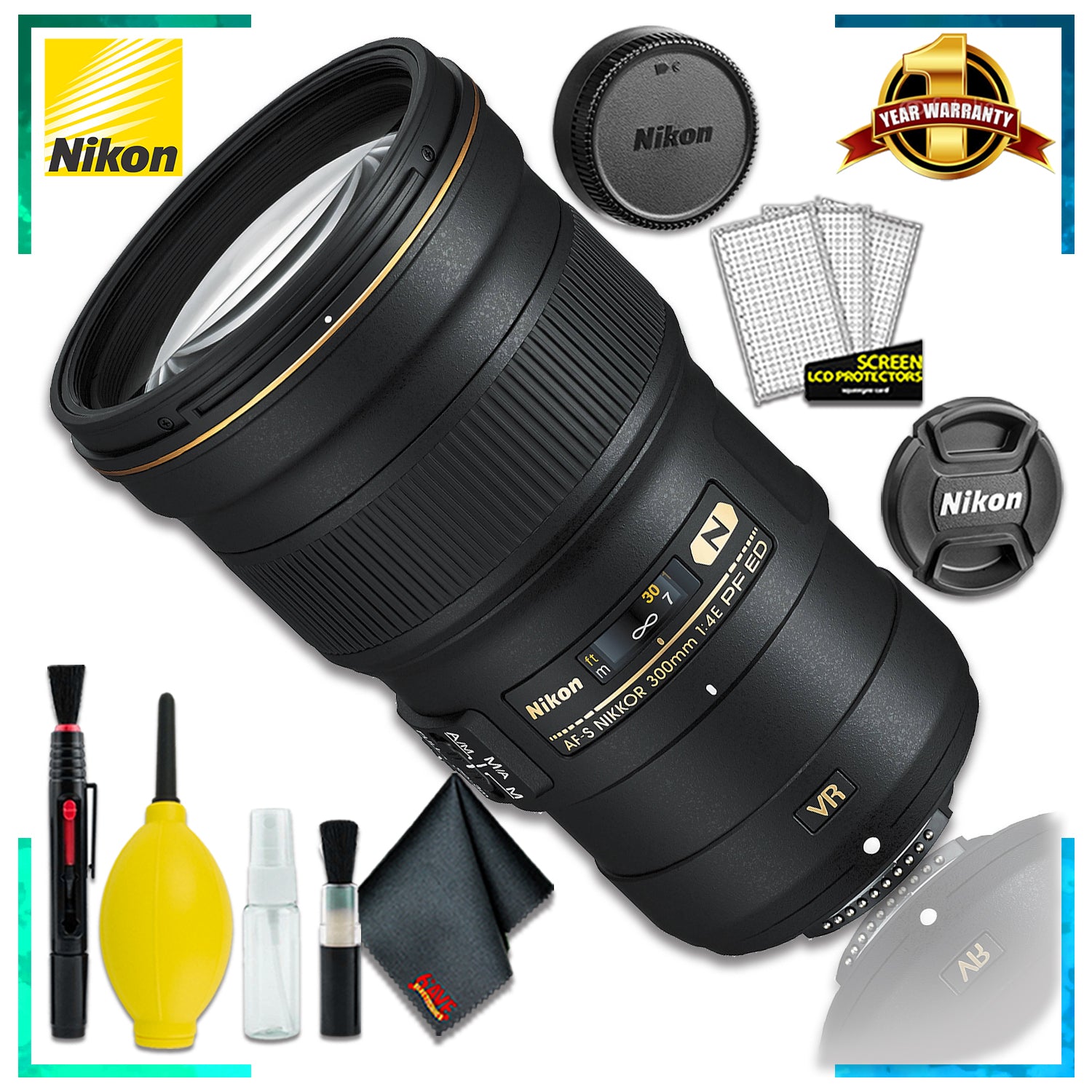 Nikon AF-S NIKKOR 300mm f4E PF ED VR Lens (Intl Model) + Cleaning Kit