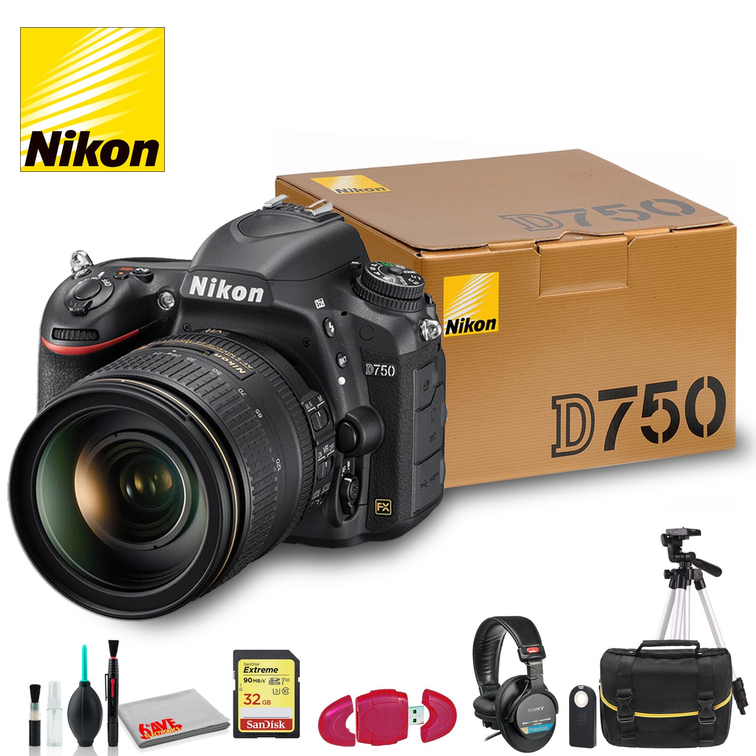 Nikon D750 DSLR Camera with 24-120mm Lens + DSLR Shoulder Bag, 77mm UV Filter and more Nikon