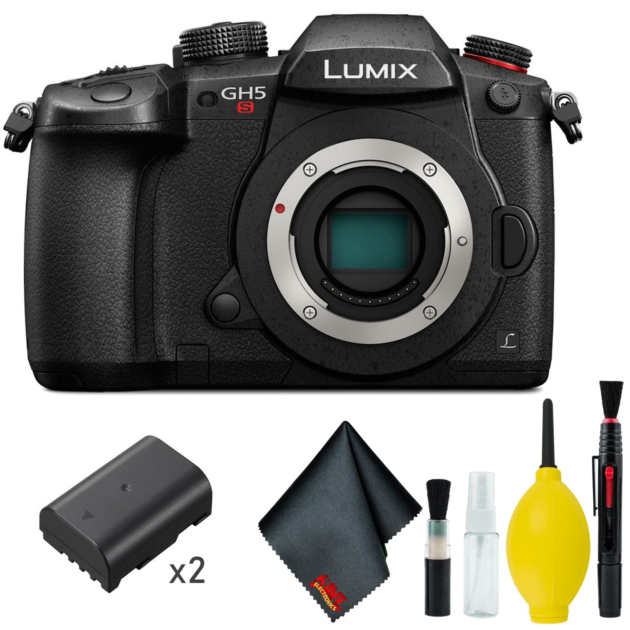 Panasonic Lumix DC-GH5S Mirrorless Micro Four Thirds Digital Camera - Cleaning Kit - BATTERY FOR PANASONIC DMW-BLF19 x2 Panasonic