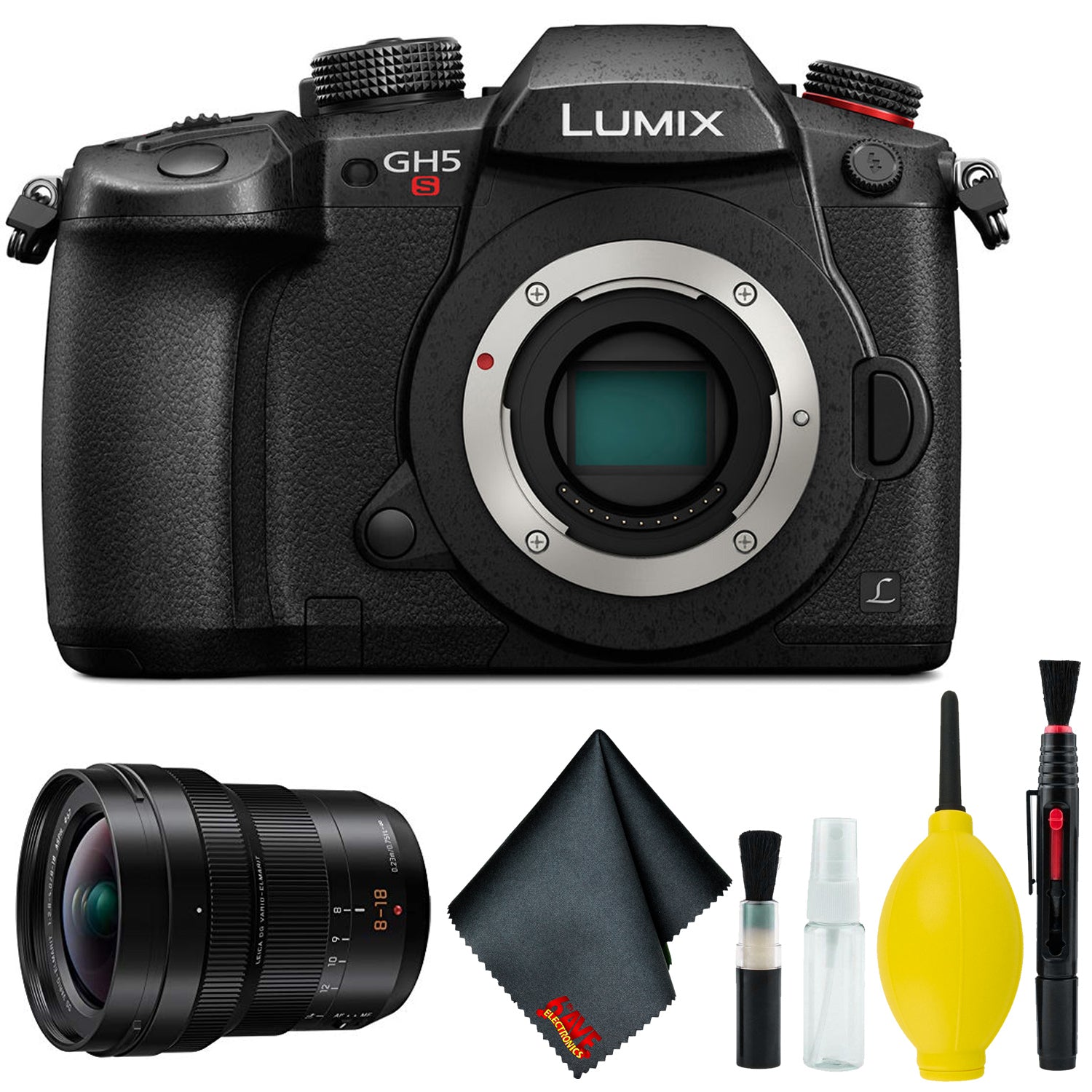 Panasonic Lumix DC-GH5S Mirrorless Micro Four Thirds Digital Camera - Cleaning Kit - Panasonic Leica DG Vario-Elmarit 8-18mm f/2.8-4 ASPH. Lens Panasonic