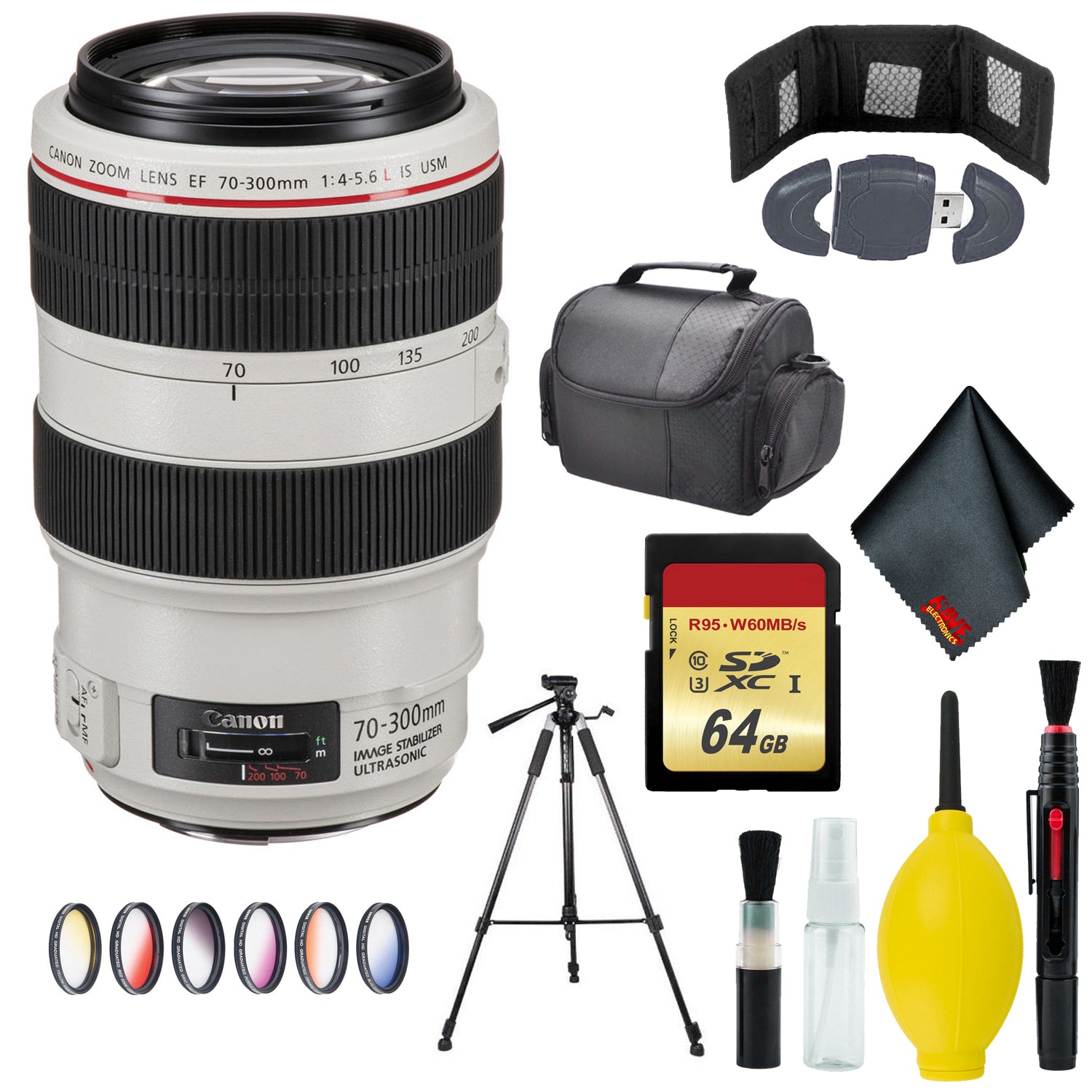 Canon EF 70-300mm f/4-5.6L IS USM Lens - Memory Card Wallet & Reader - 64GB - CASE - 72