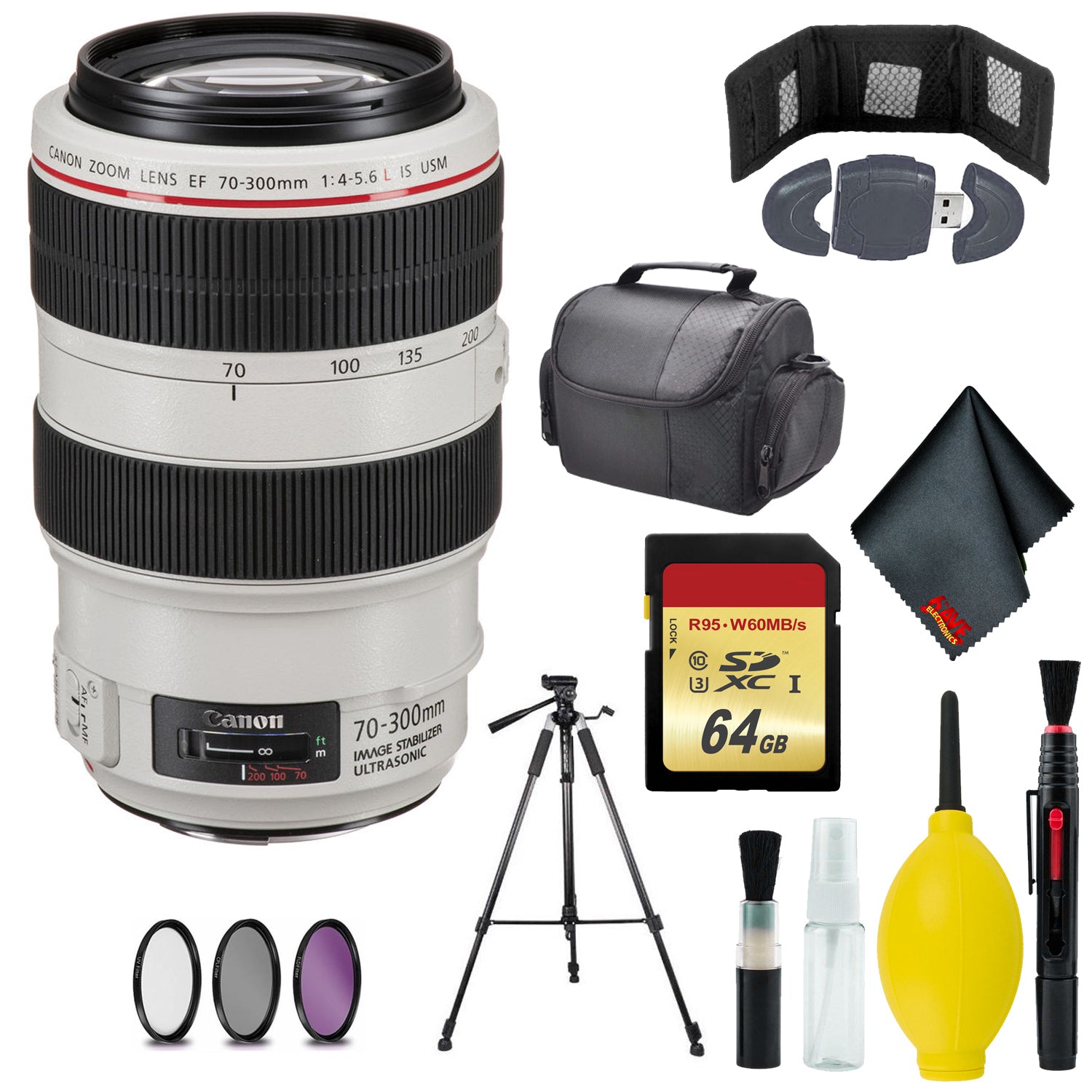 Canon EF 70-300mm f/4-5.6L IS USM Lens - Memory Card Wallet & Reader - 64GB - CASE - 72