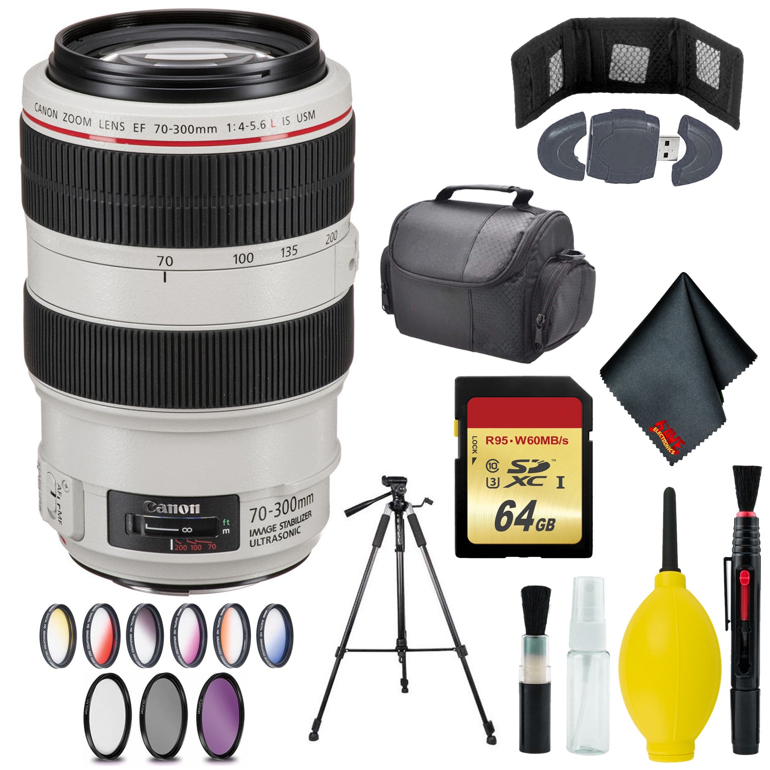 Canon EF 70-300mm f/4-5.6L IS USM Lens - Memory Card Wallet & Reader - 128GB - CASE - 67mm 3 Piece Filter Kit Canon