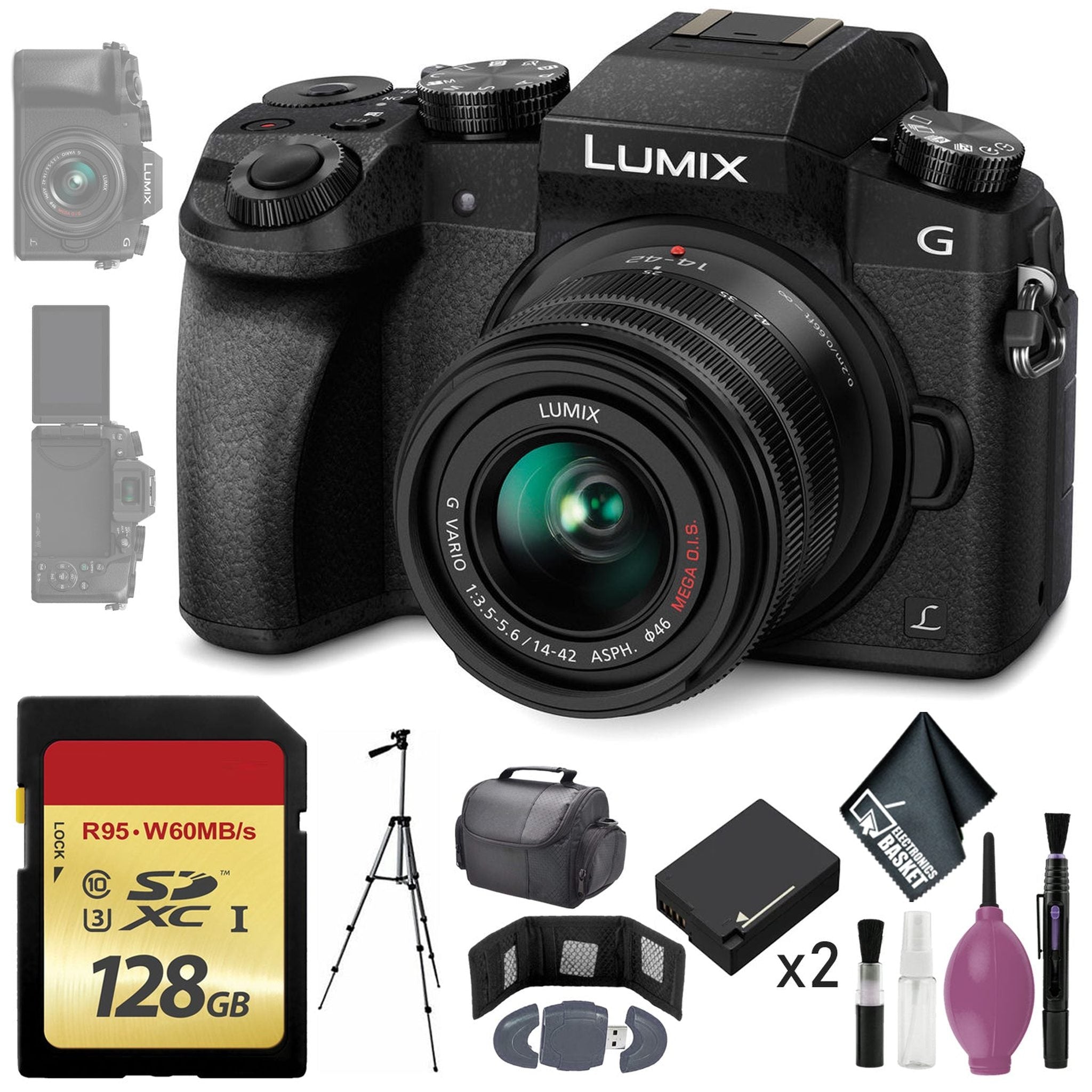 Panasonic Lumix DMC-G7 Mirrorless Micro Four Thirds Digital Camera w/ 14-42mm Lens Black - 128GB - Battery x2 - 72