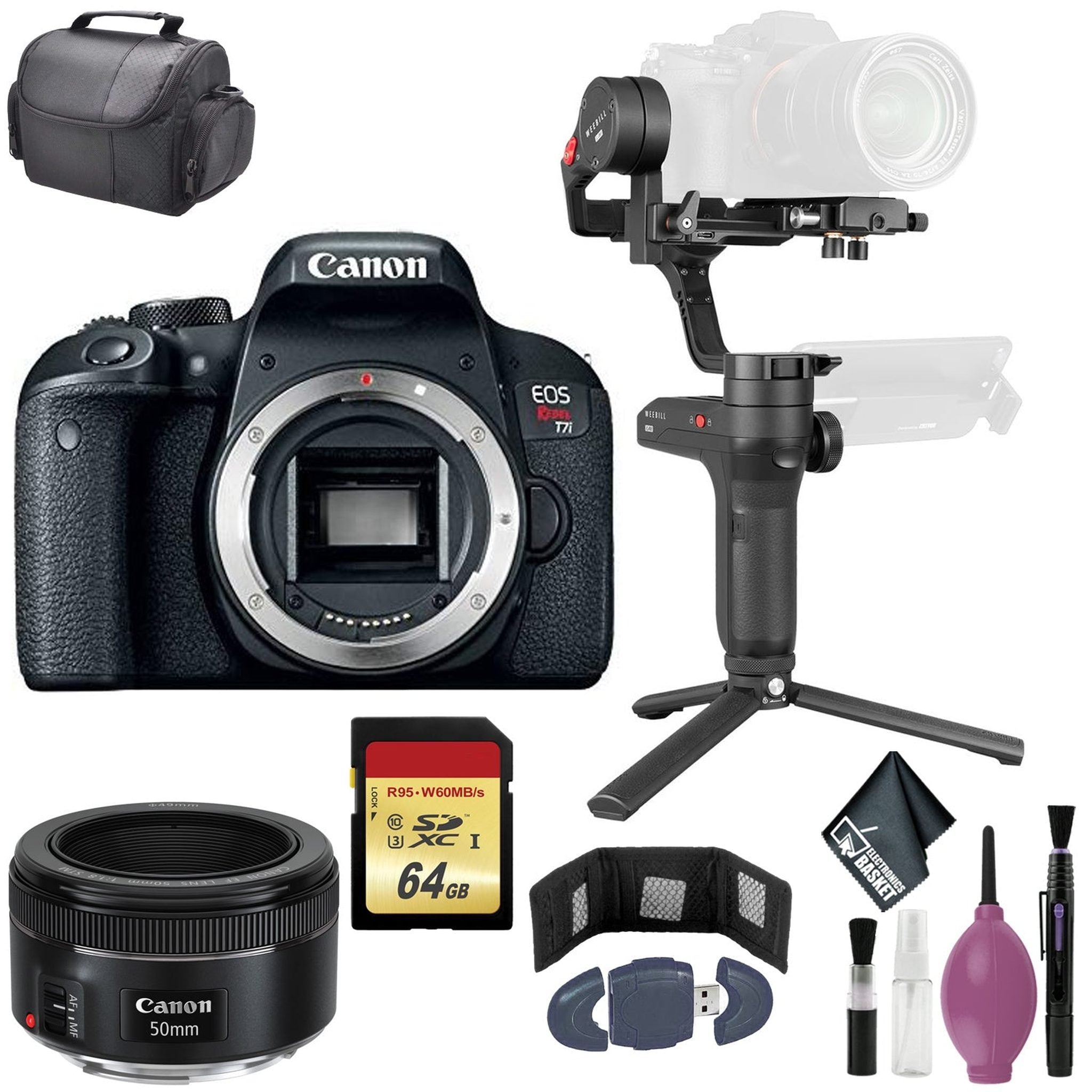 Zhiyun-Tech WEEBILL LAB Handheld Stabilizer - Canon EOS Rebel 800D/T7i DSLR Camera body only - 64GB Case - CANON EF 50 F 1.8 STM LENS Zhiyun-Tech