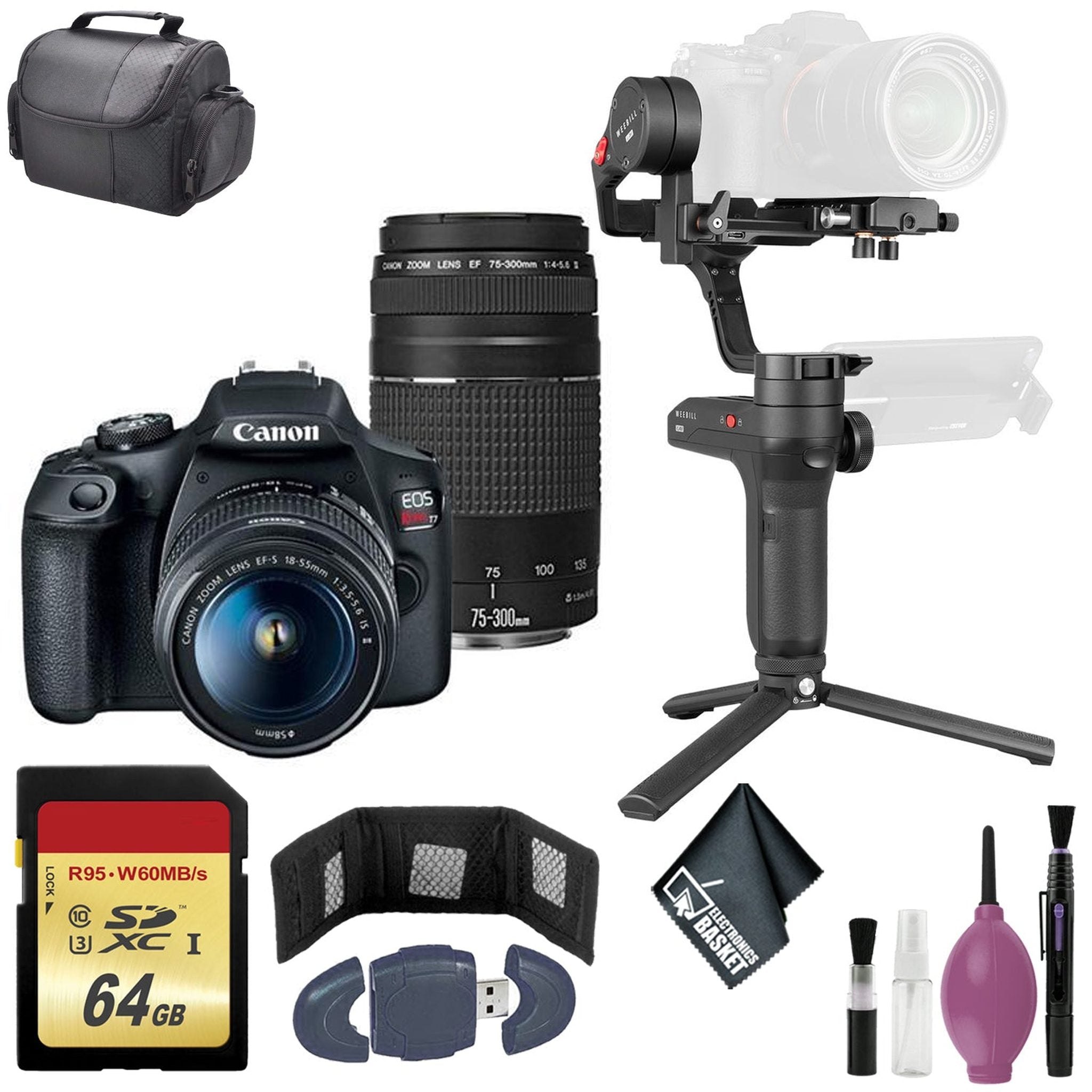 Zhiyun-Tech WEEBILL LAB Handheld Stabilizer - EOS Rebel T7 EF-S 18-55mm + 75-300 + BAG BUNDLE - 64GB Case Zhiyun-Tech