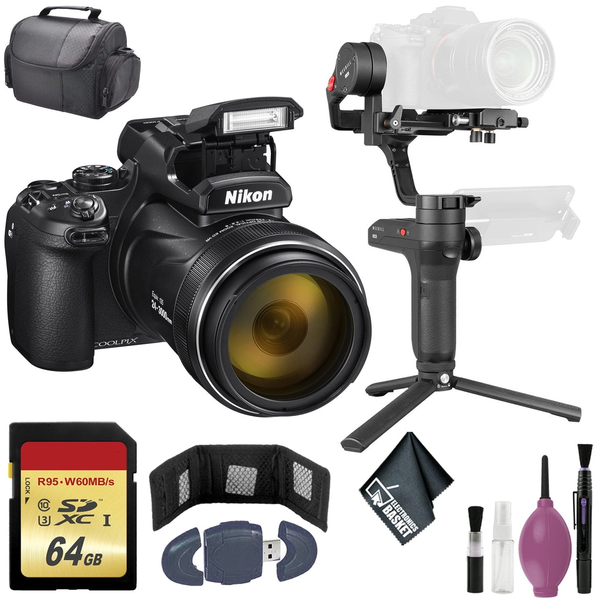 Zhiyun-Tech WEEBILL LAB Handheld Stabilizer - Nikon COOLPIX P1000 Digital Camera - 64GB Case Zhiyun-Tech