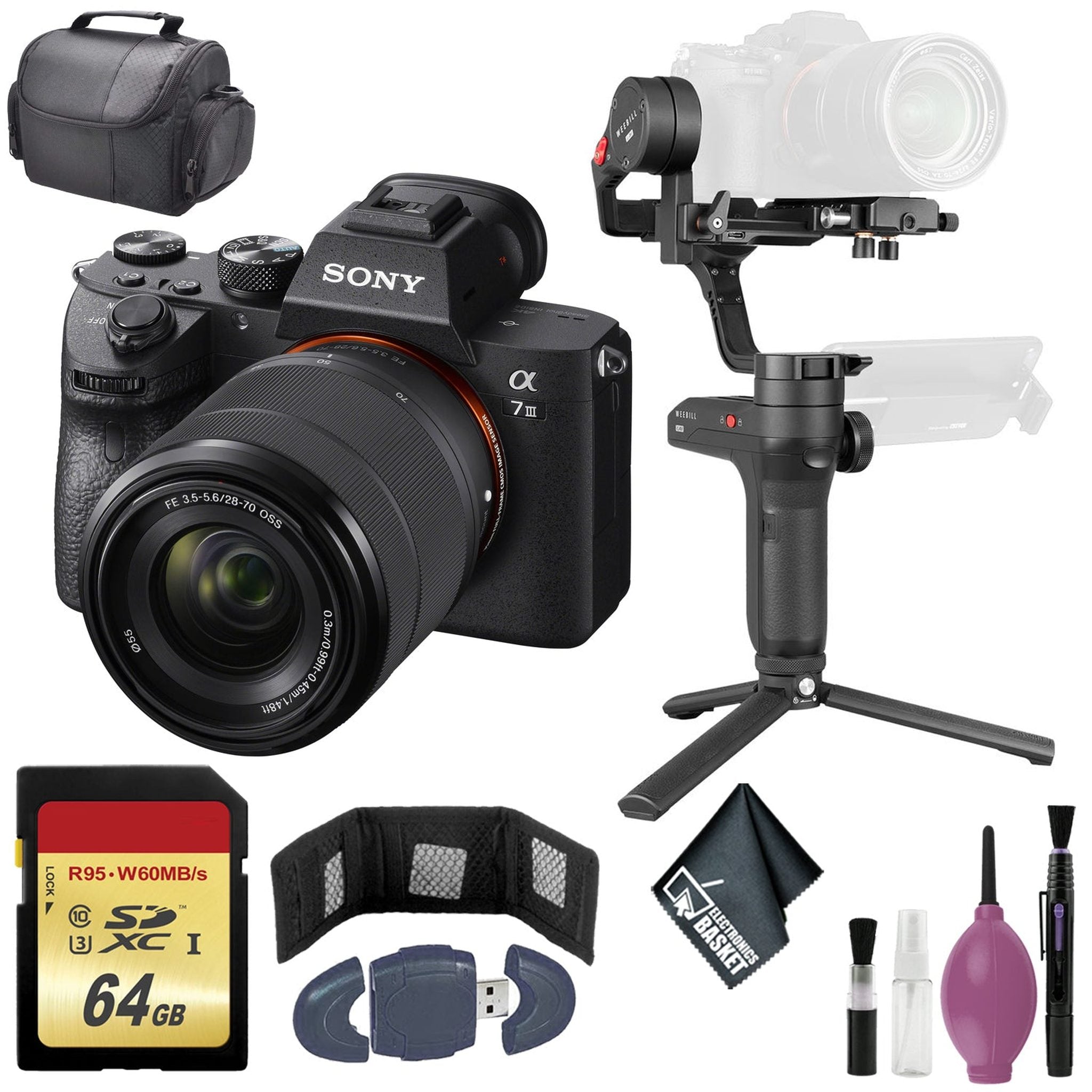 Zhiyun-Tech WEEBILL LAB Handheld Stabilizer - Sony??Alpha a7 III Mirrorless Digital Camera with 28-70mm Lens - 64GB Case Sony