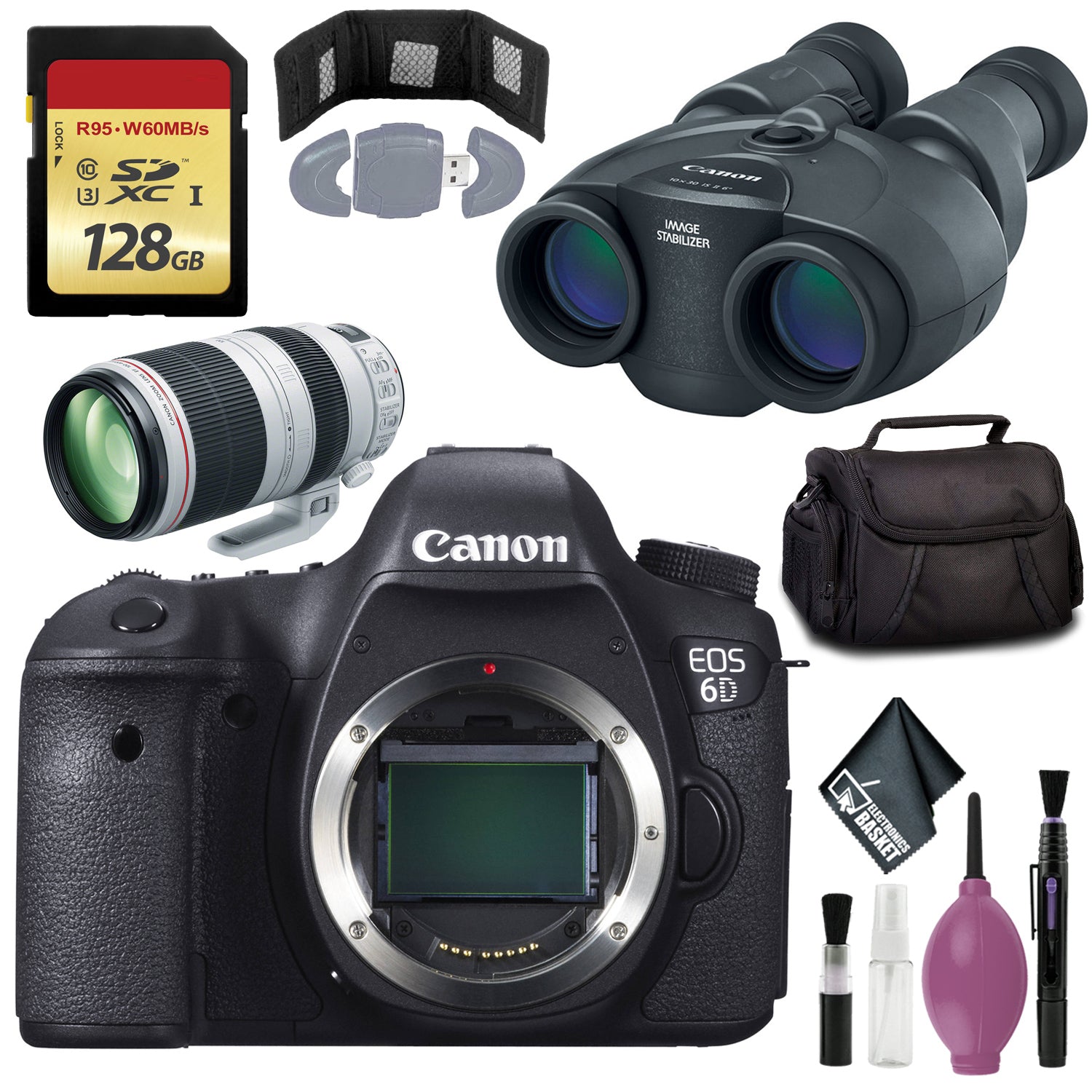 Canon 10x30 IS II Image Stabilized Binocular - CANON EOS 6D PRO DIG CAMERA - 128GB Card - Card Wallet - Reader Canon