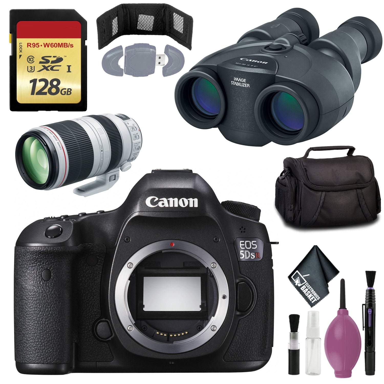 Canon 10x30 IS II Image Stabilized Binocular - Canon????EOS 5DS R DSLR Camera - 128GB Card - EF 100-400MM F/4.5-5.6L IS II USM LENS Canon