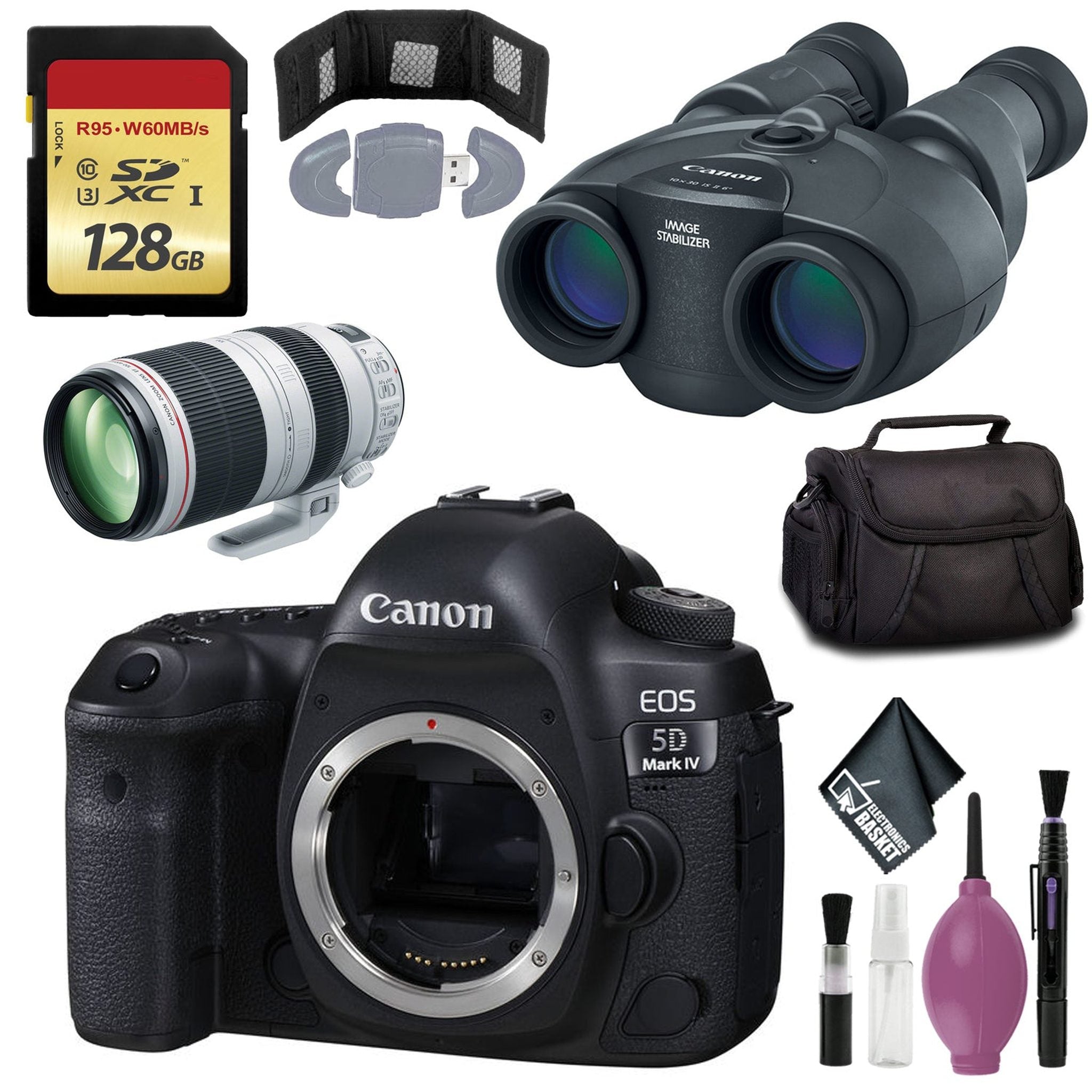 Canon 10x30 IS II Image Stabilized Binocular - Canon EOS 5D Mark IV DSLR Camera - 128GB Card - Card Wallet - Reader - Case Canon