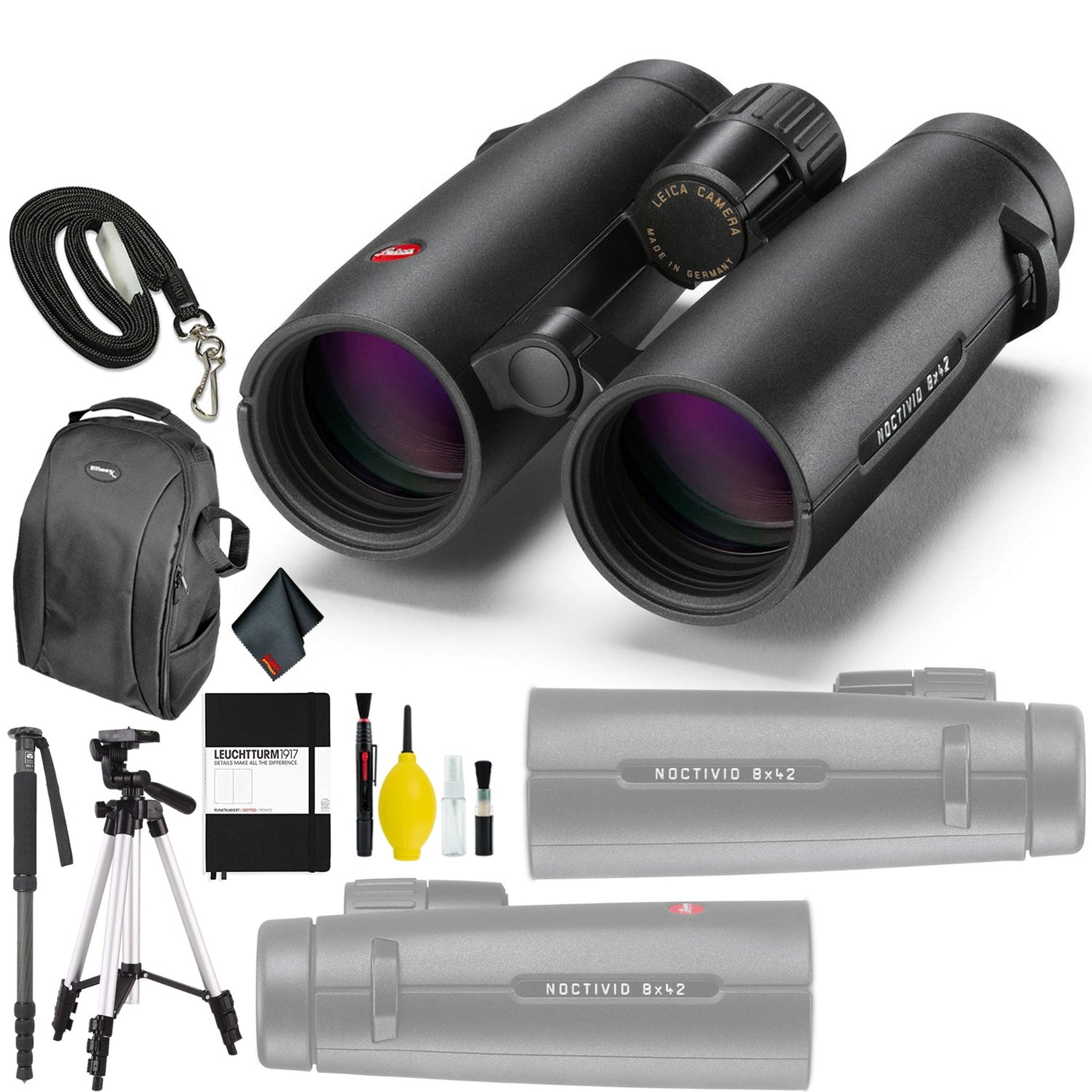 Leica 8x42 Noctivid Binocular - Leuchtturm NoteBook - Mono + Tripod - BackPack Base Bundle Leica