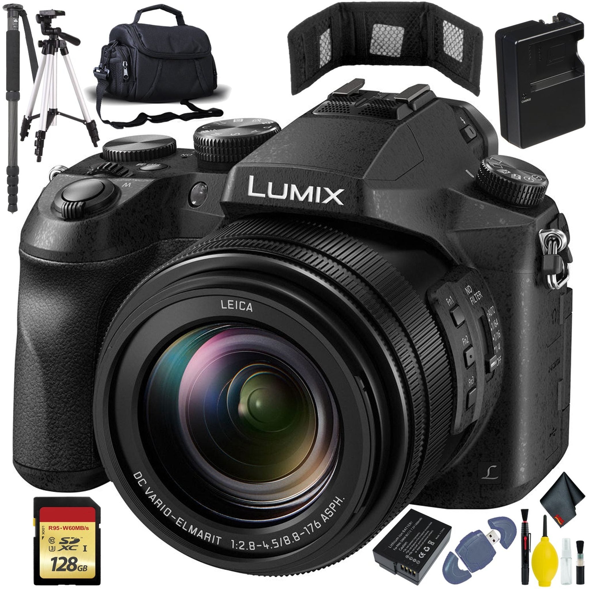 Panasonic Lumix DMC-FZ2500 Camera - Battery 2 - Charger - 128GB - Tri+Monopod + Panasonic