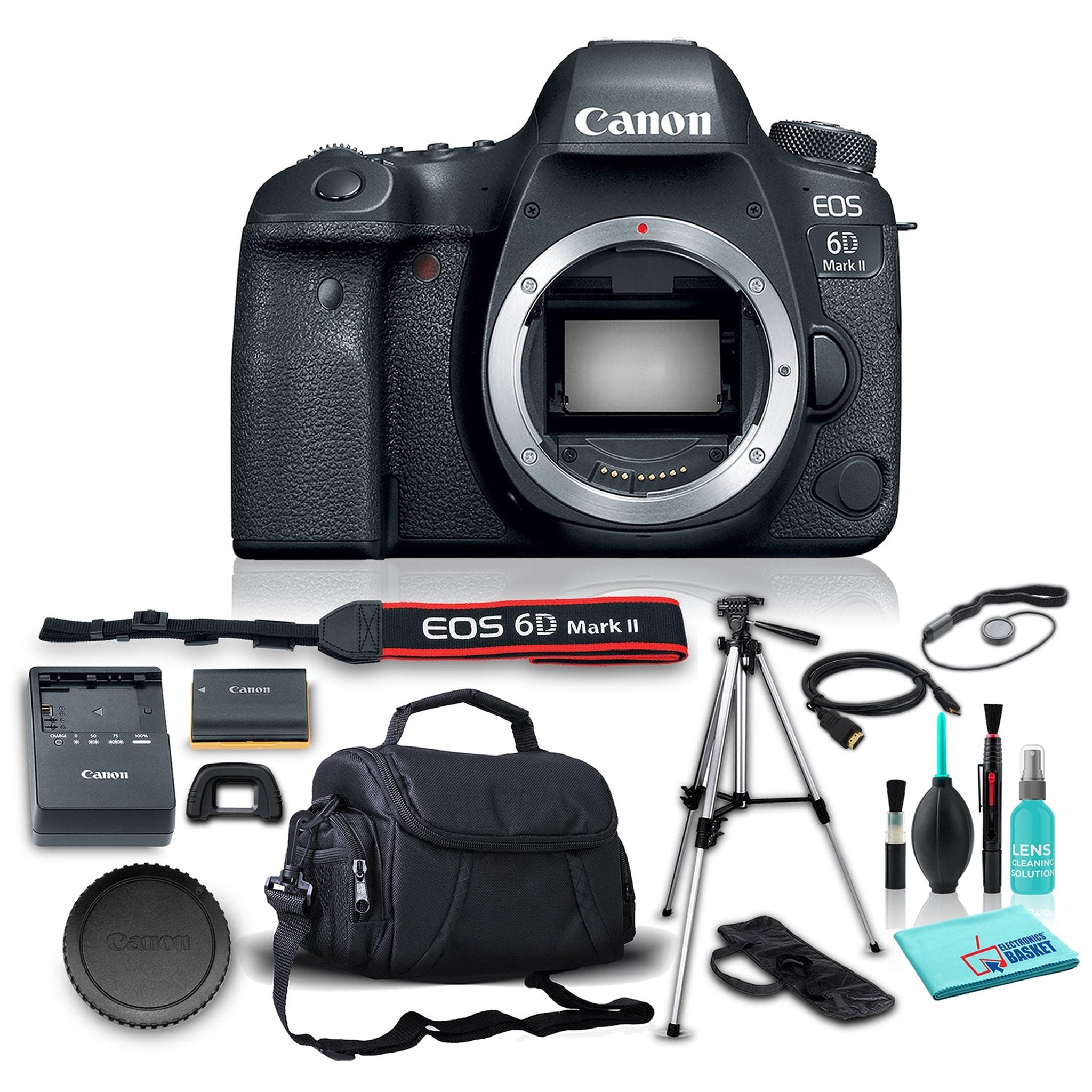 Canon EOS 6D Mark II DSLR Camera Body Only , 26.2MP Full-Frame CMOS Sensor, DIGIC 7 Image Processor w/ 5 Piece Accessories Canon