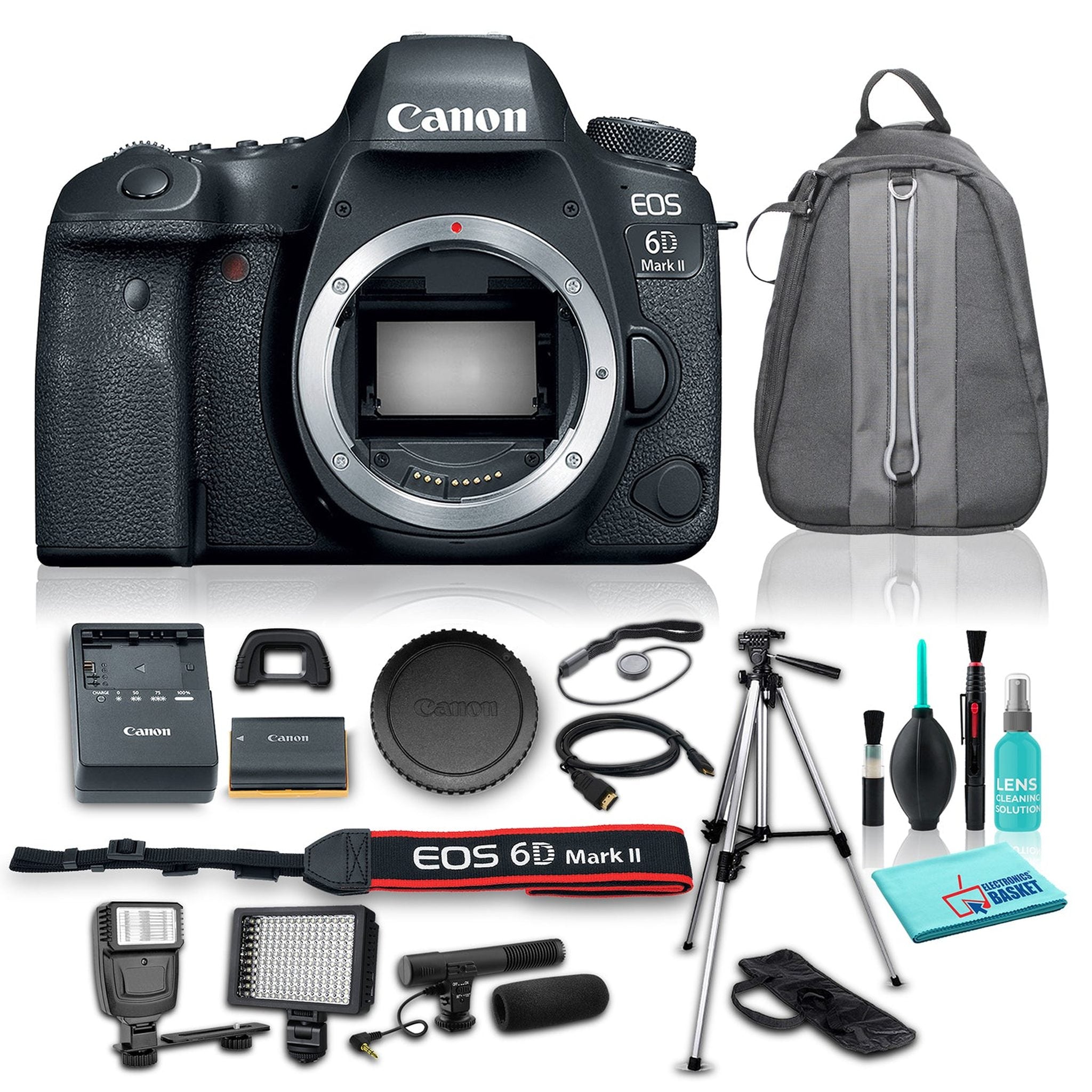 Canon EOS 6D Mark II DSLR Camera Body Only , 26.2MP Full-Frame CMOS Sensor, DIGIC 7 Image Processor w/ 8 Piece Accessories Canon