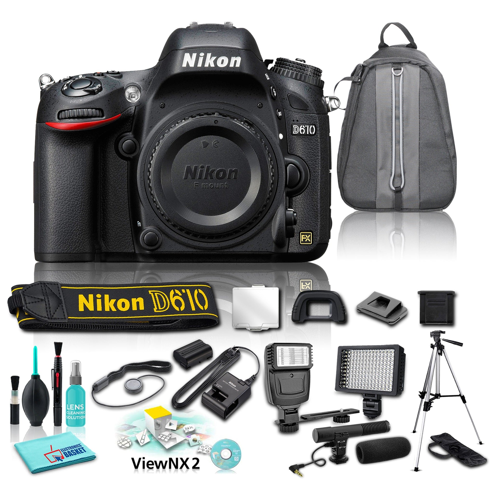 Nikon D610 24MP DSLR Camera Bundle with 8 Additional Accessories - Lens Not Included Nikon