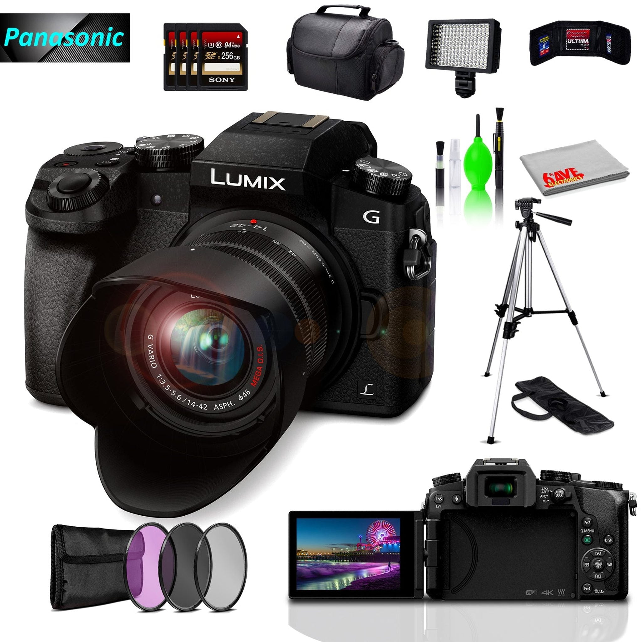 Panasonic Lumix DMC-G7 Mirrorless MFT Digital Camera, 4x 256GB SD Card & Cleaning Kit Panasonic